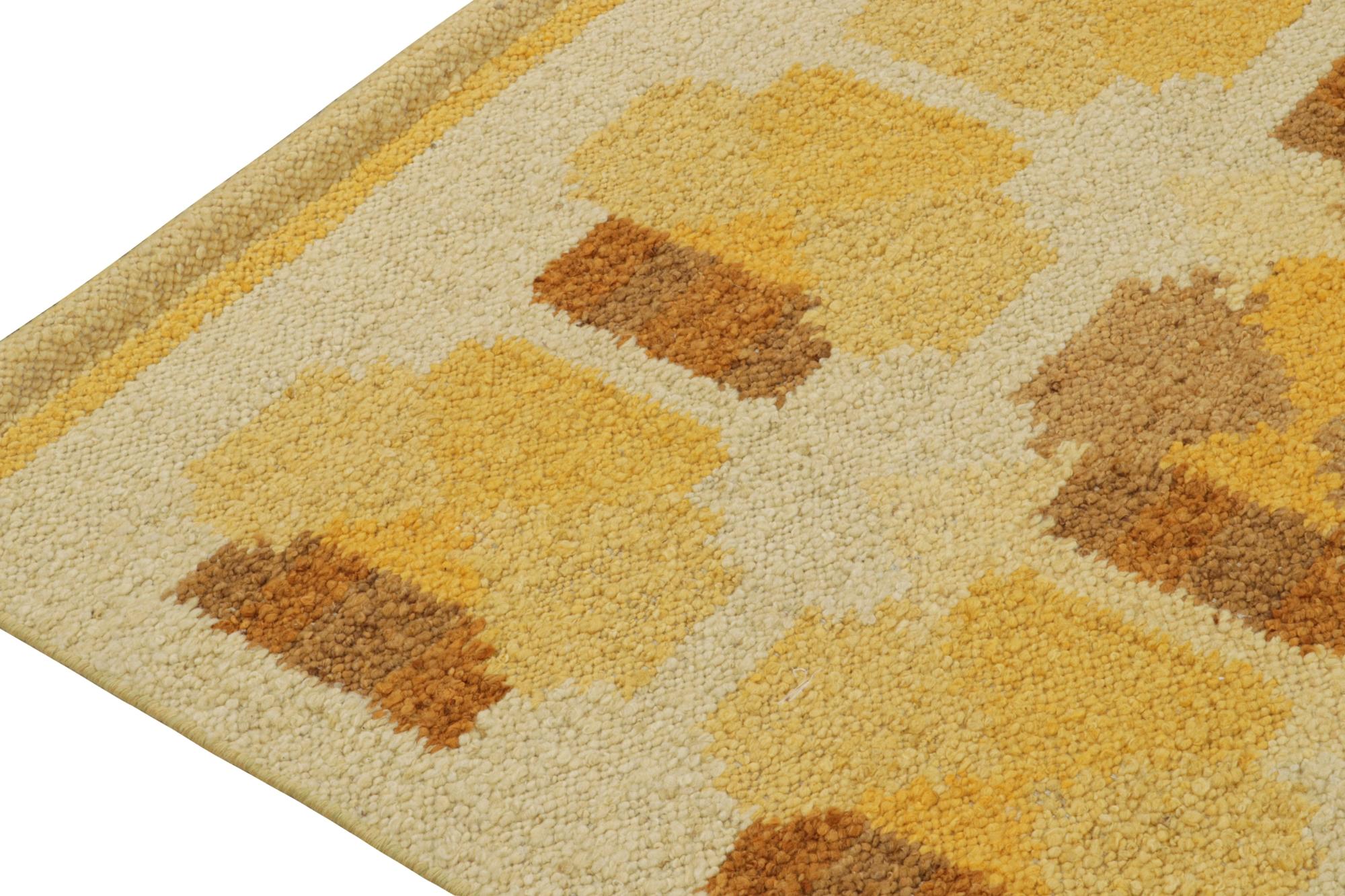 Modern Rug & Kilim’s Scandinavian Style Kilim with Gold-Brown Geometric Patterns For Sale