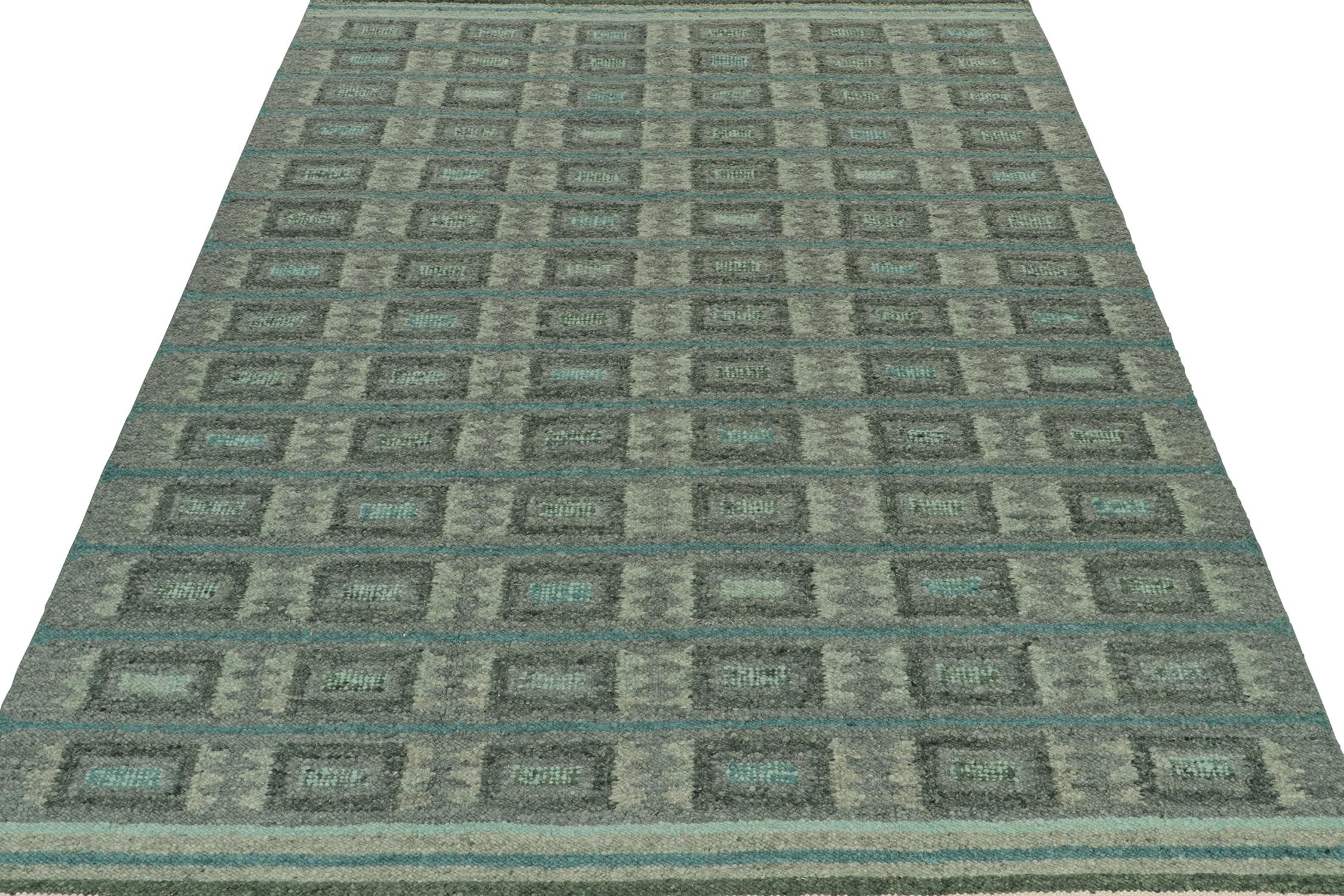 This 9x12 Swedish style kilim is from the inventive “Nu” texture in Rug & Kilim’s award-winning Scandinavian flat weave collection. Handwoven in wool. 

Further On the Design: 

This rug enjoys a boucle-like texture of blended yarns, and a look