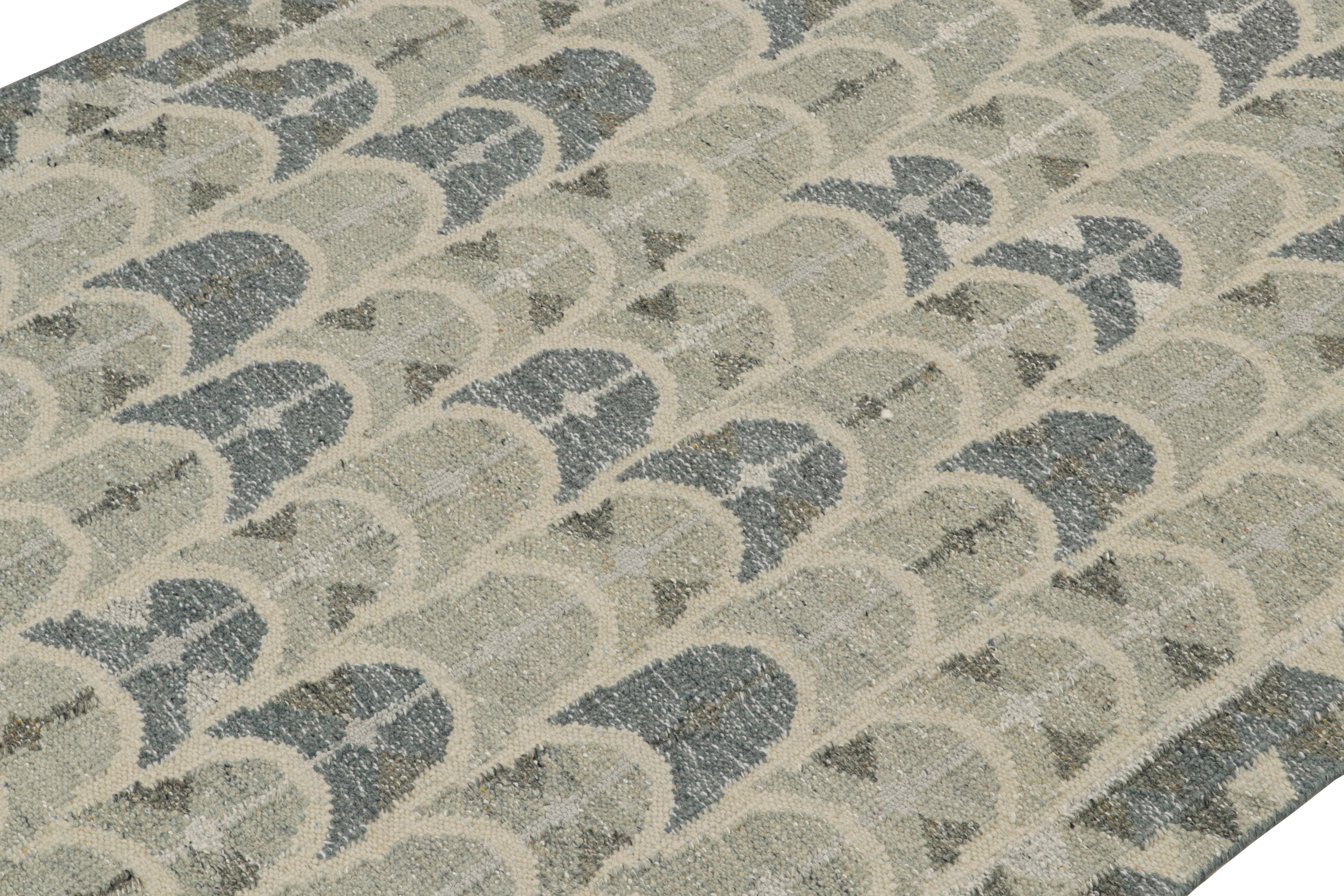 Indiano Rug & Kilim: Kilim in stile scandinavo con motivi geometrici grigi e blu in vendita