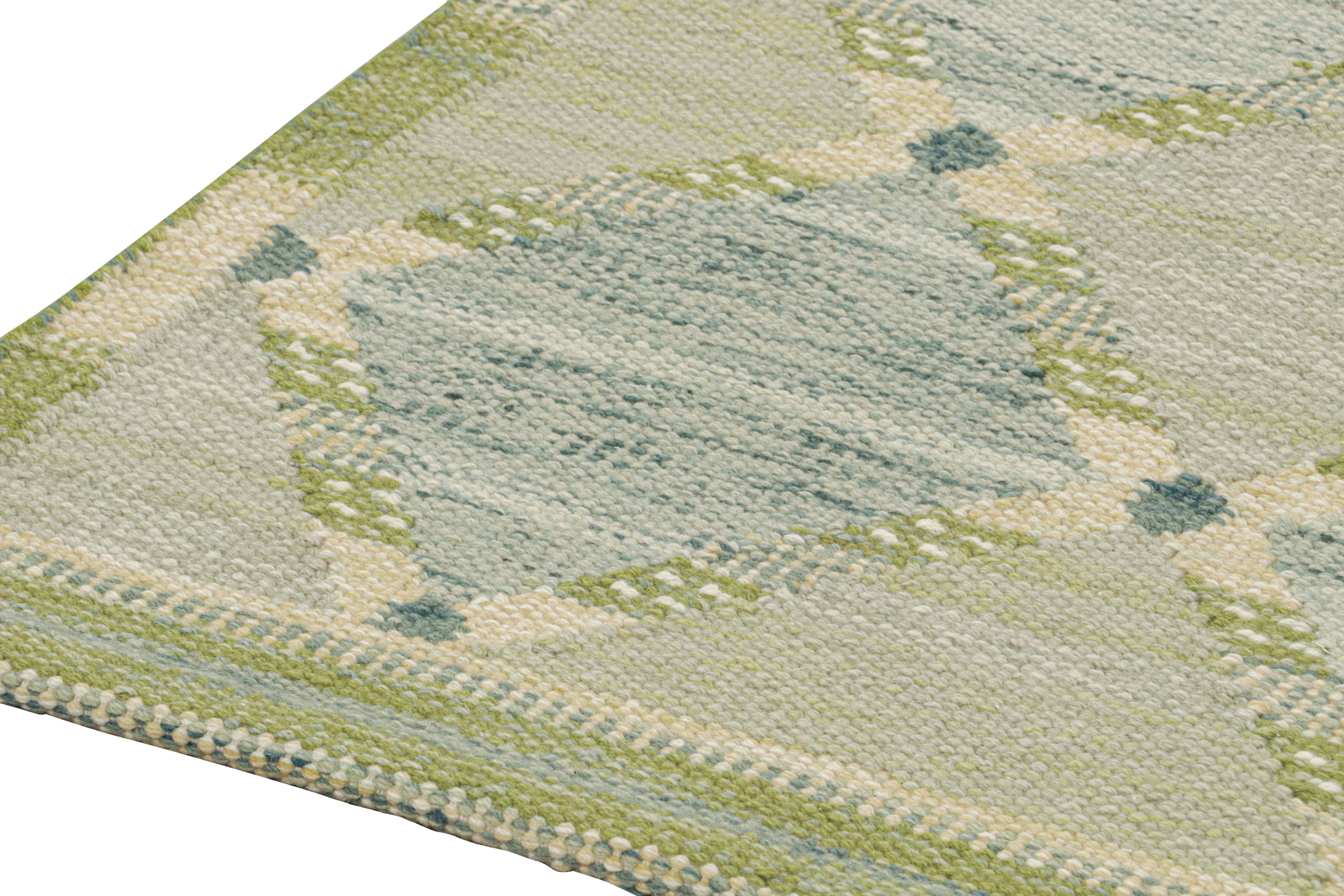 Hand-Knotted Rug & Kilim’s Scandinavian Style Kilim with Green and Blue Diamond Lattices