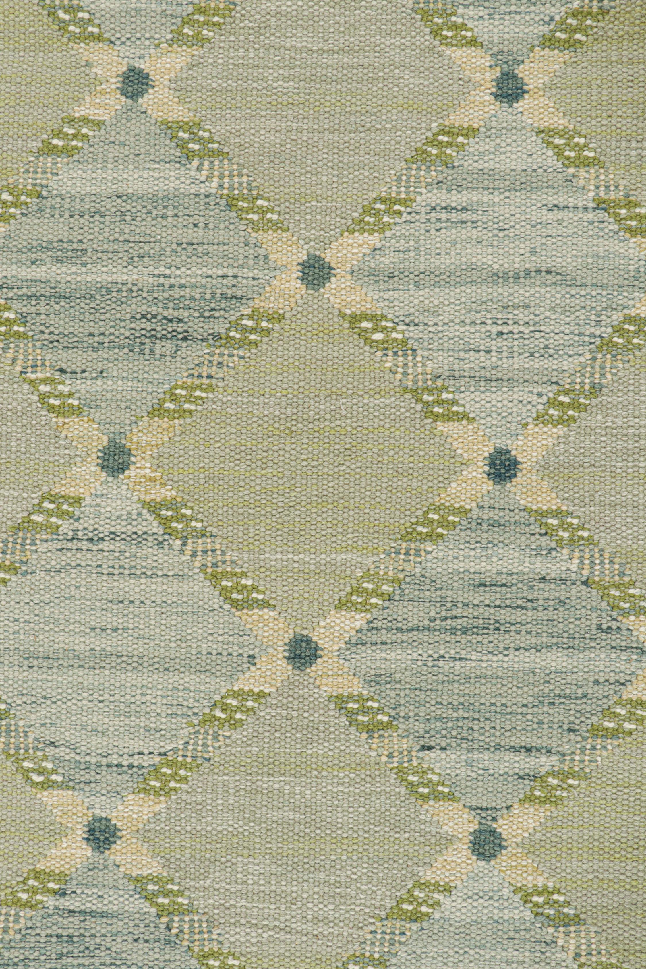 Rug & Kilim’s Scandinavian Style Kilim with Green and Blue Diamond Lattices In New Condition In Long Island City, NY