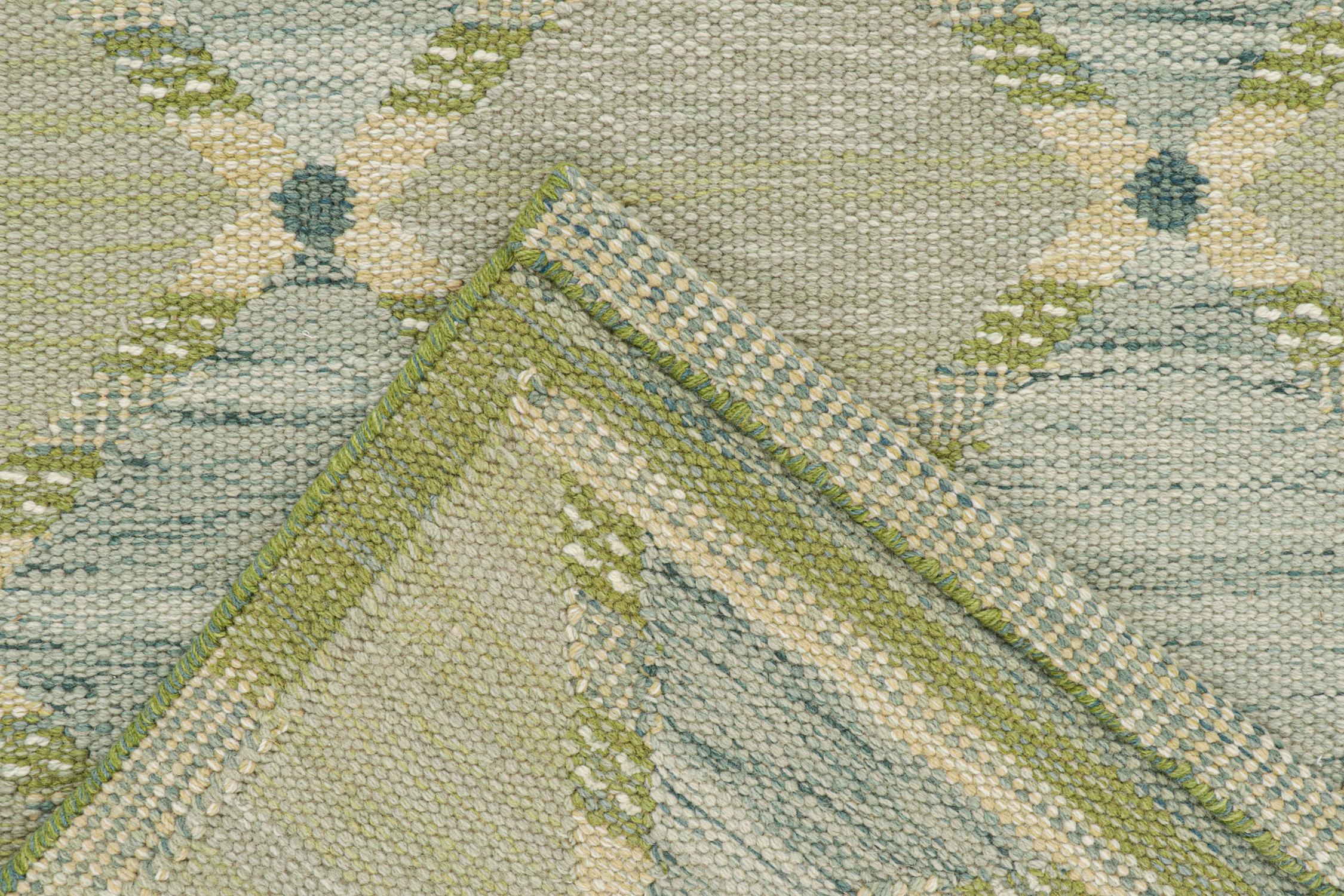 Contemporary Rug & Kilim’s Scandinavian Style Kilim with Green and Blue Diamond Lattices