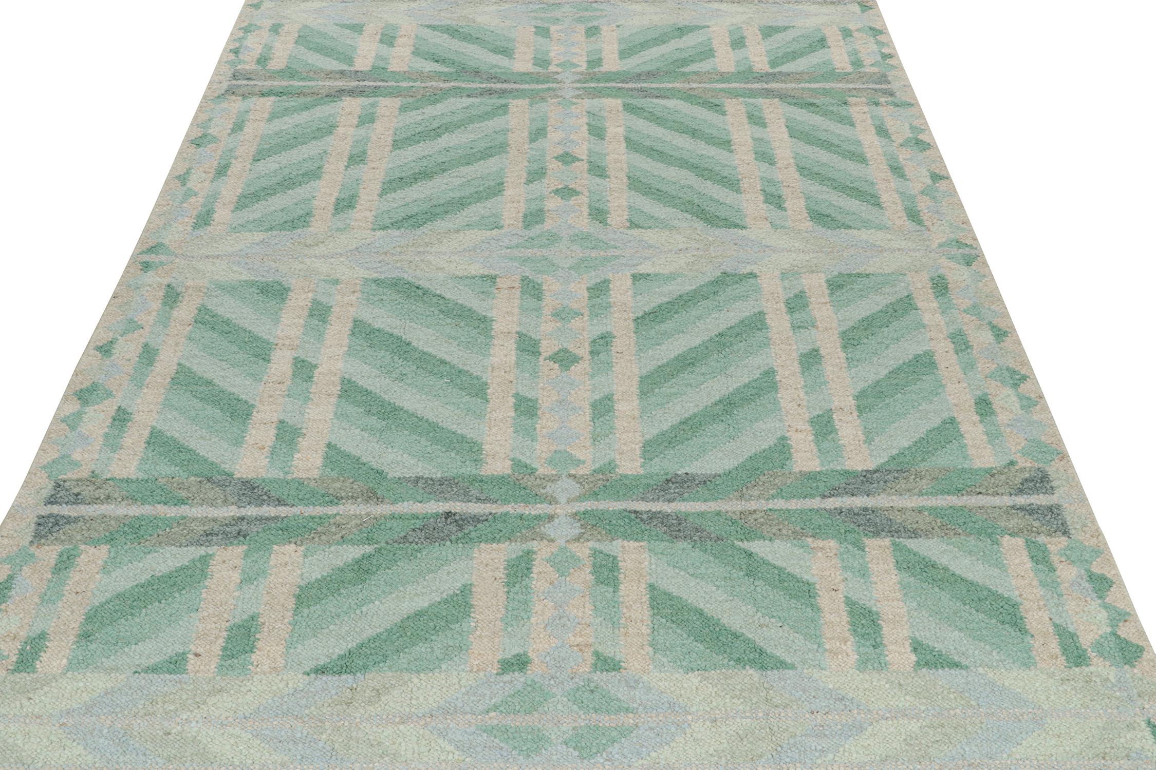 Scandinavian Modern Rug & Kilim’s Scandinavian Style Kilim with Green and Blue Geometric Patterns For Sale