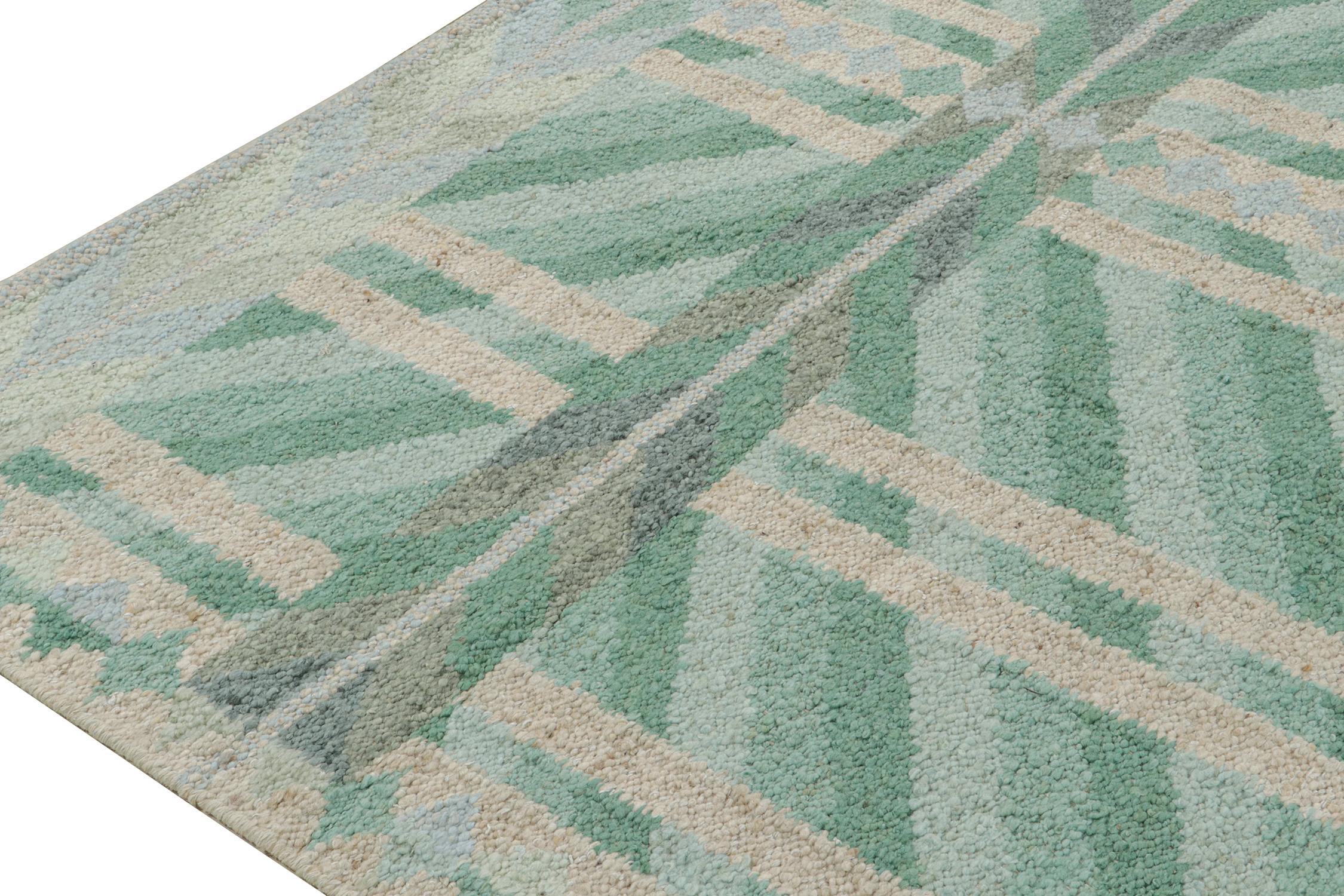 Hand-Knotted Rug & Kilim’s Scandinavian Style Kilim with Green and Blue Geometric Patterns For Sale