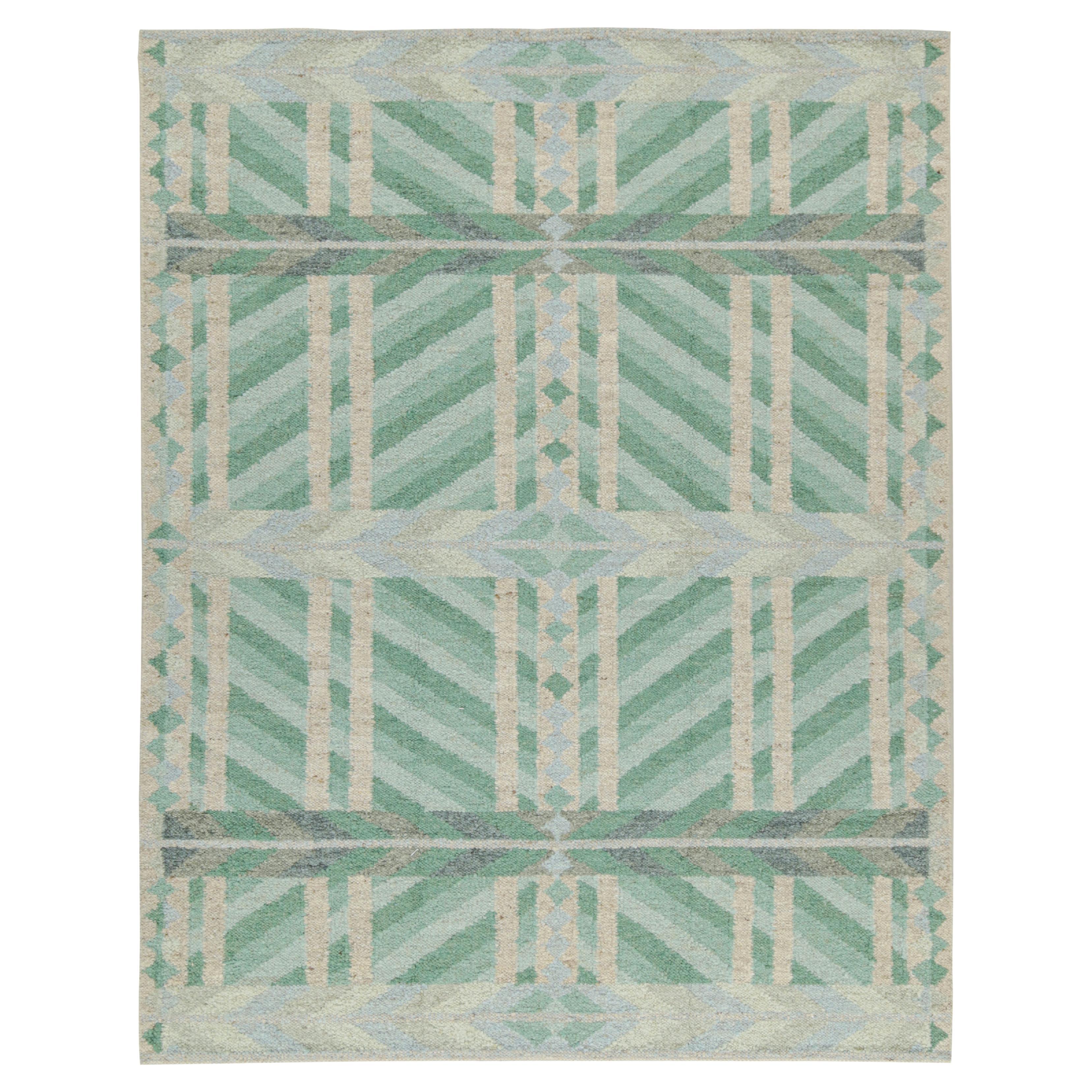 Rug & Kilim’s Scandinavian Style Kilim with Green and Blue Geometric Patterns For Sale