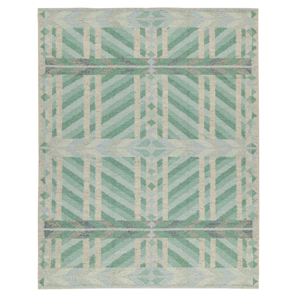 Rug and Kilim’s Scandinavian Style Rug in Green and Blue, with ...