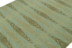 Rug & Kilim’s Scandinavian Style Kilim with Green Geometric Patterns on Blue
