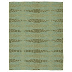 Rug & Kilim’s Scandinavian Style Kilim with Green Geometric Patterns on Blue