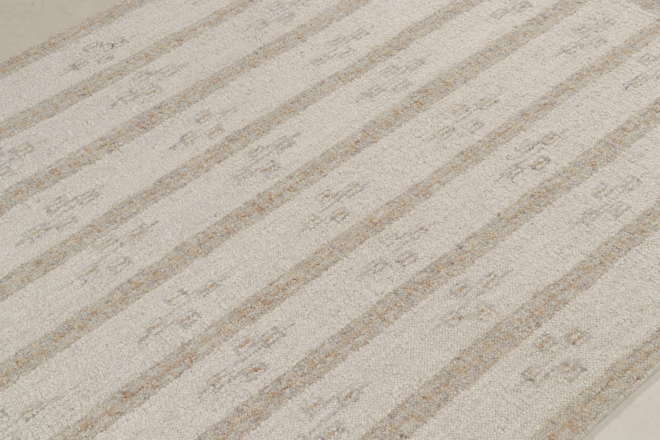 Indian Rug & Kilim’s Scandinavian Style Kilim with Greige and Off-White Stripes For Sale