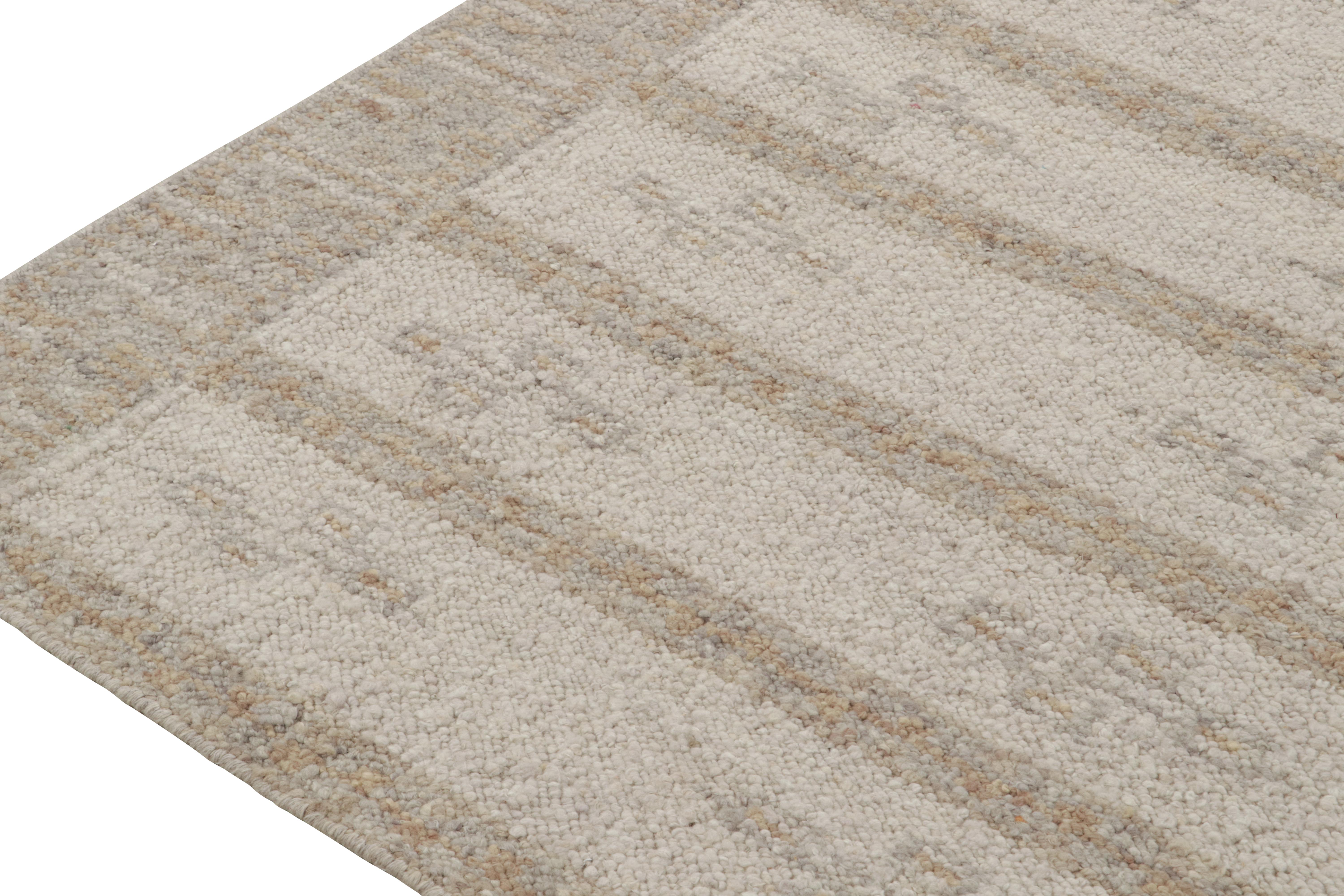 Hand-Knotted Rug & Kilim’s Scandinavian Style Kilim with Greige and Off-White Stripes For Sale