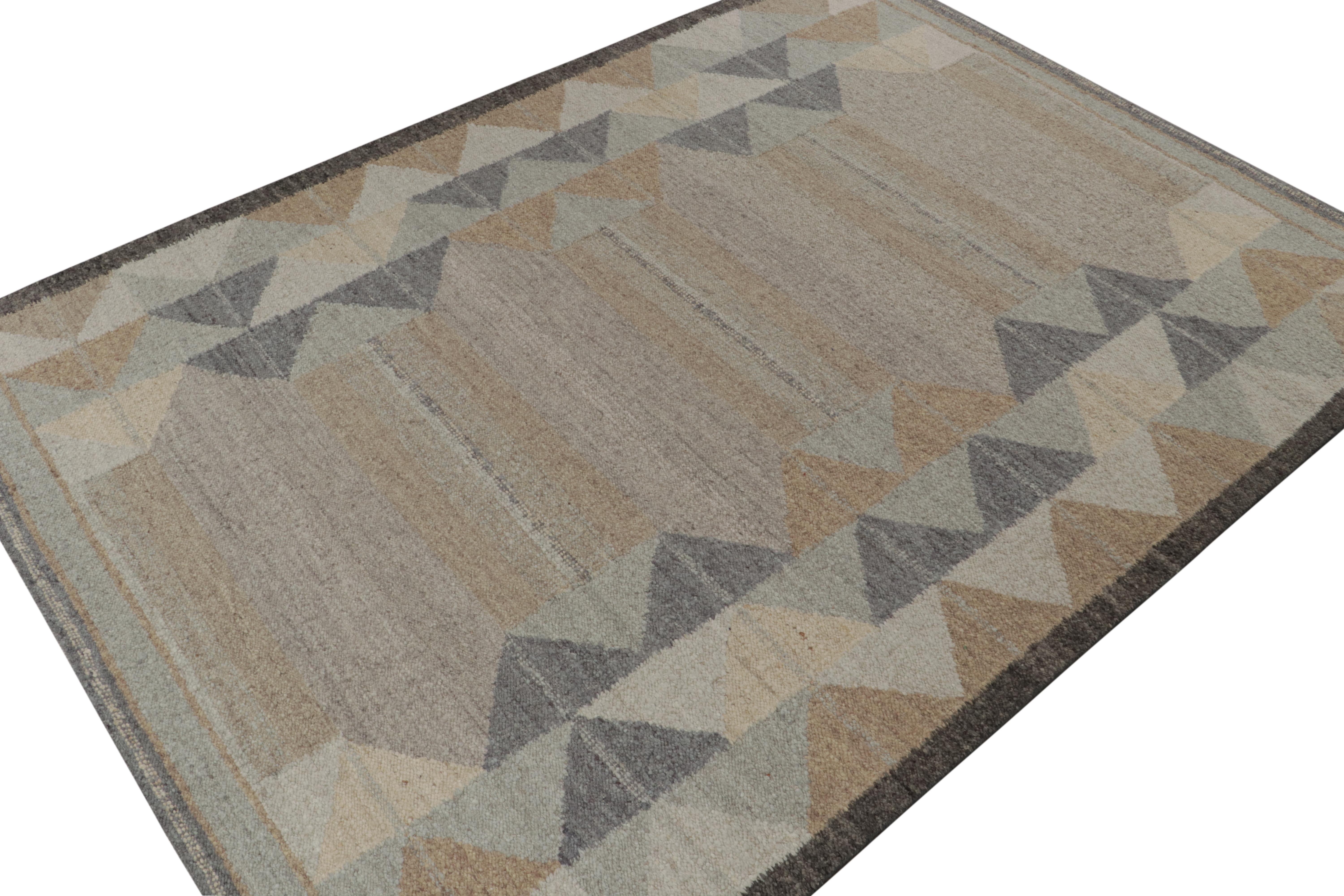 This 10x14 Swedish style kilim is from the inventive “Nu” texture in Rug & Kilim’s award-winning Scandinavian flat weave collection. Handwoven in wool. 

Further on the Design: 

This rug enjoys a boucle-like texture of blended yarns, and a look