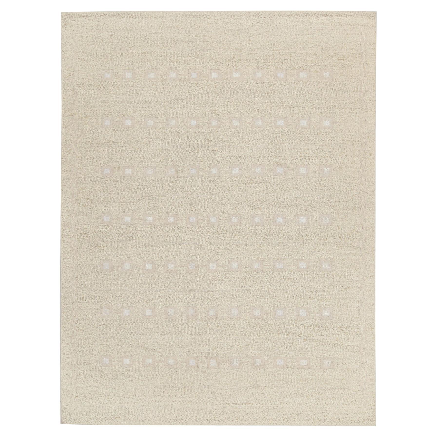 Rug & Kilim’s Scandinavian Style Kilim with Patterns in Beige & White For Sale