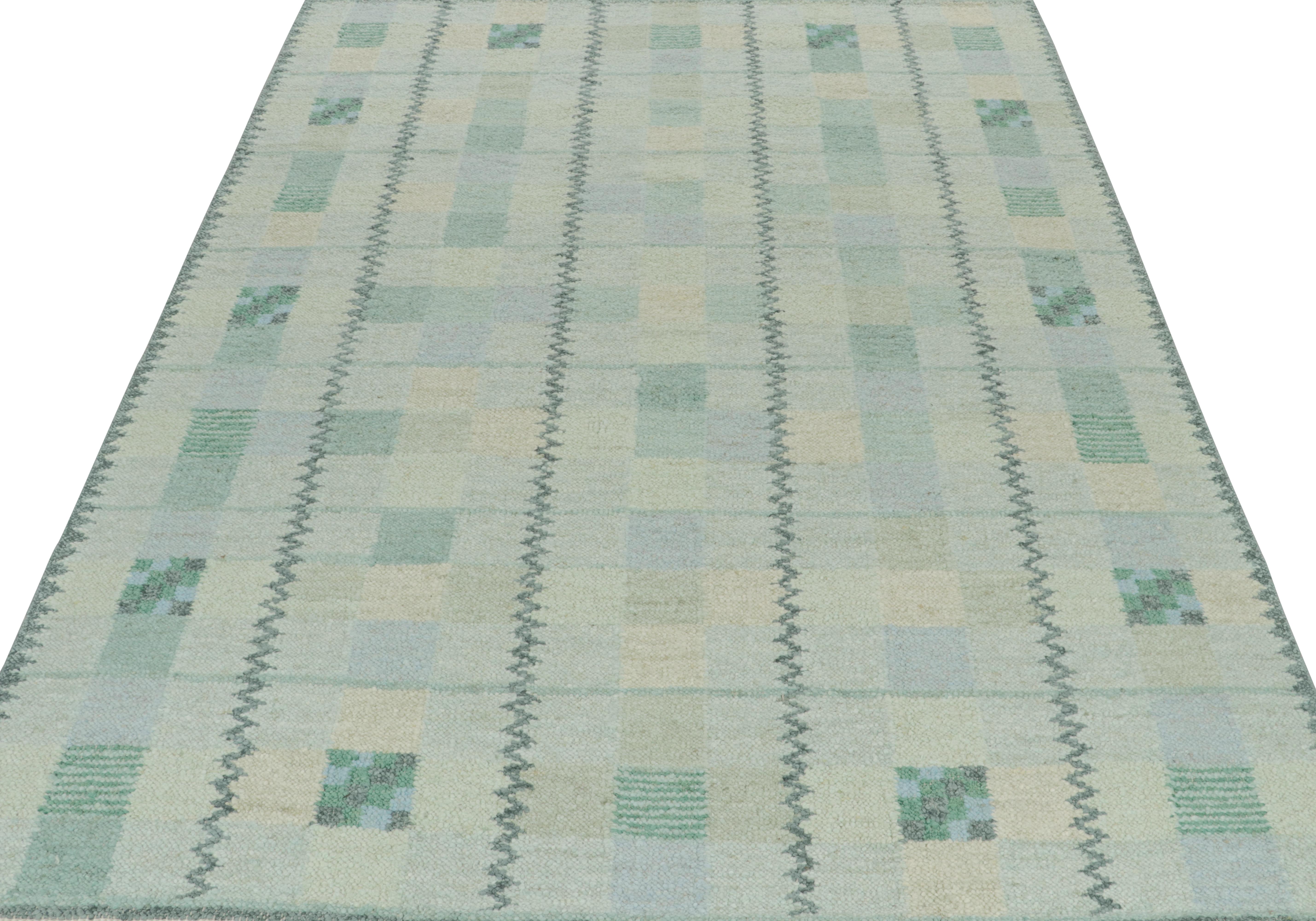 Scandinave moderne Kilim de style scandinave de Rug & Kilim avec des motifs en gris, bleu et vert en vente