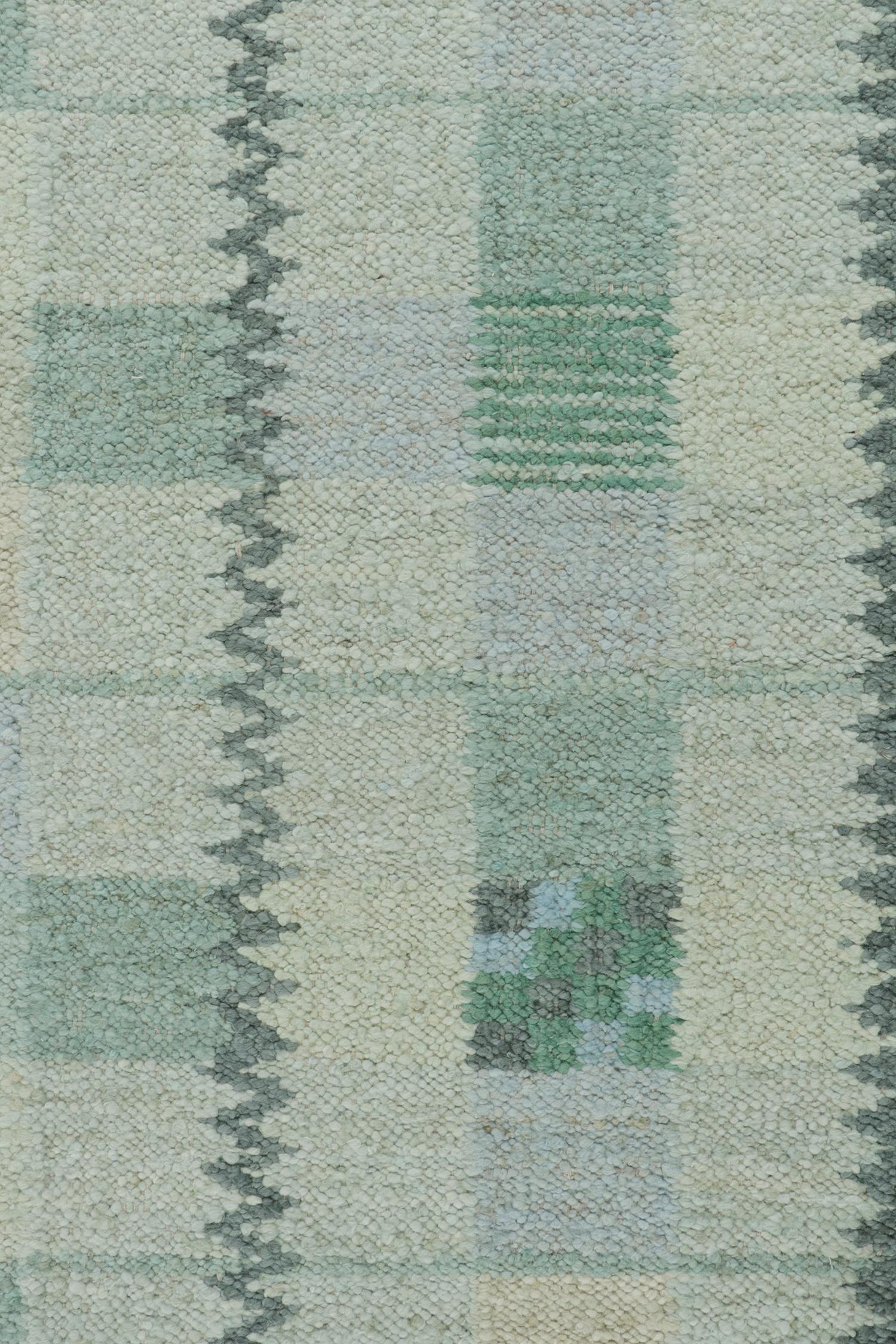 Rug & Kilim’s Scandinavian Style Kilim with Patterns in Grey, Blue & Green In New Condition For Sale In Long Island City, NY