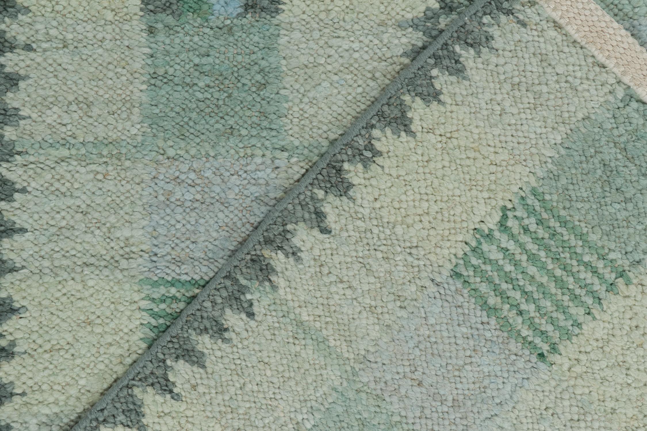Contemporary Rug & Kilim’s Scandinavian Style Kilim with Patterns in Grey, Blue & Green For Sale