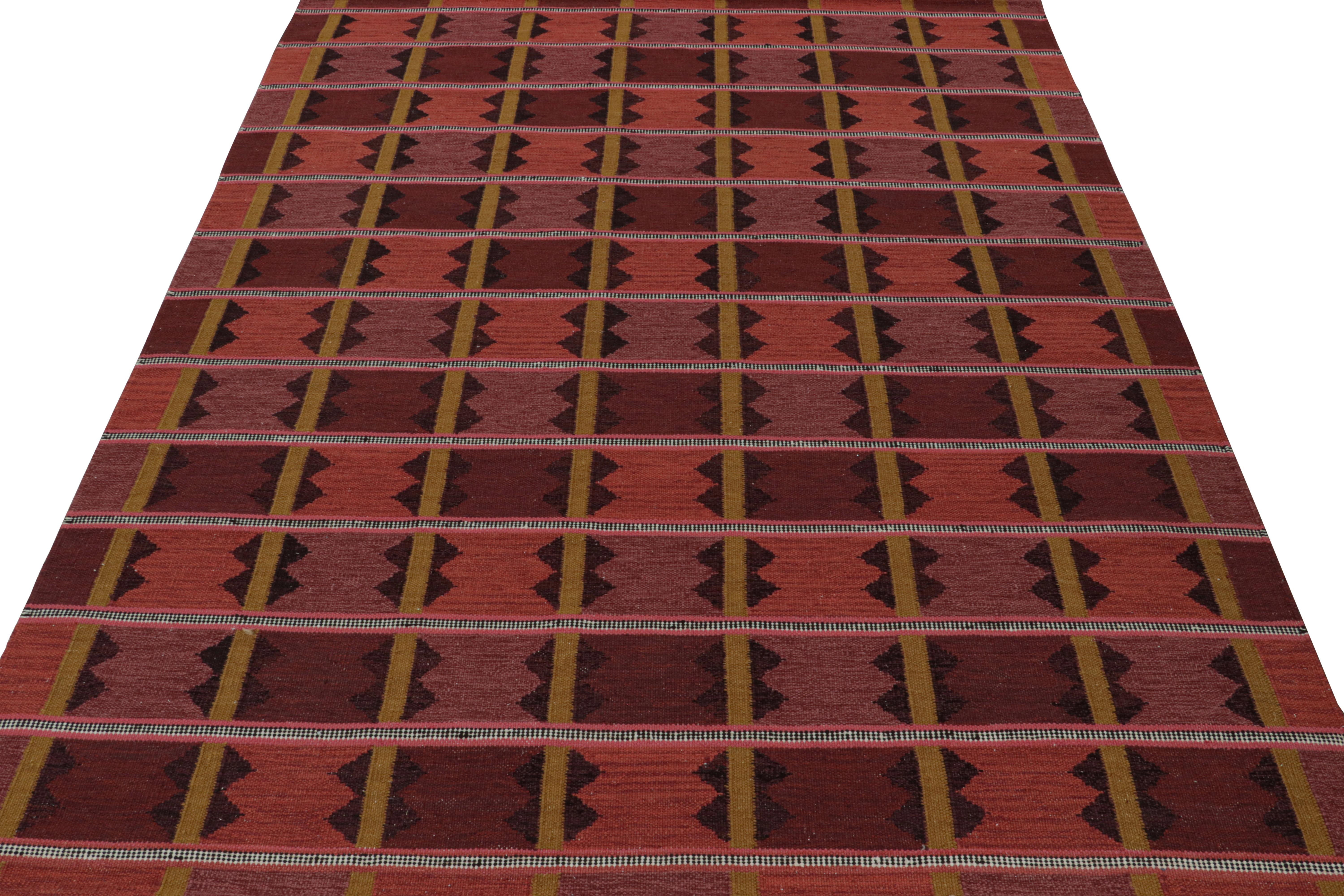 Modern Rug & Kilim’s Scandinavian Style Kilim with Patterns in Tones of Red & Gold For Sale