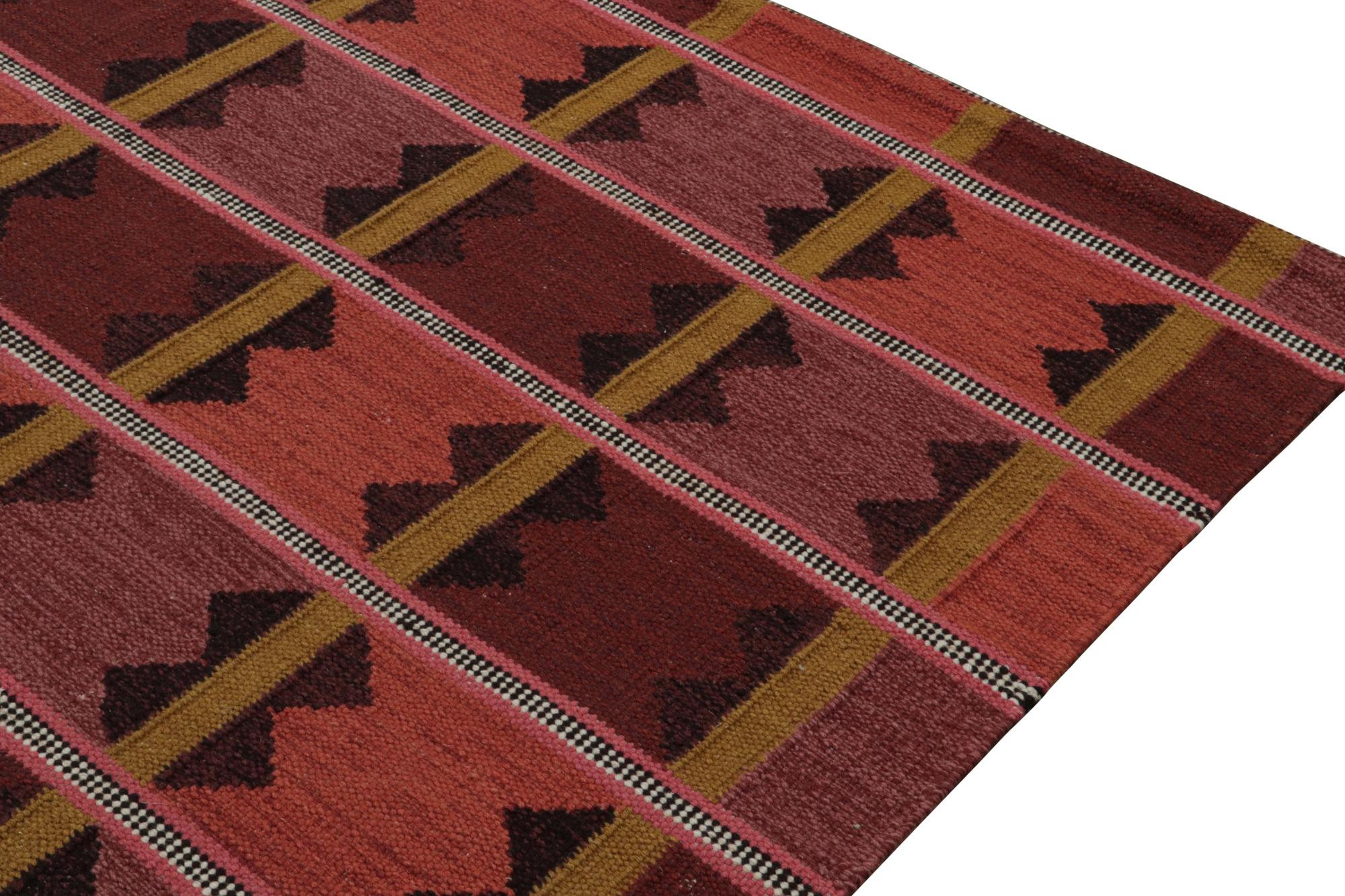Modern Rug & Kilim’s Scandinavian Style Kilim with Patterns in Tones of Red & Gold For Sale