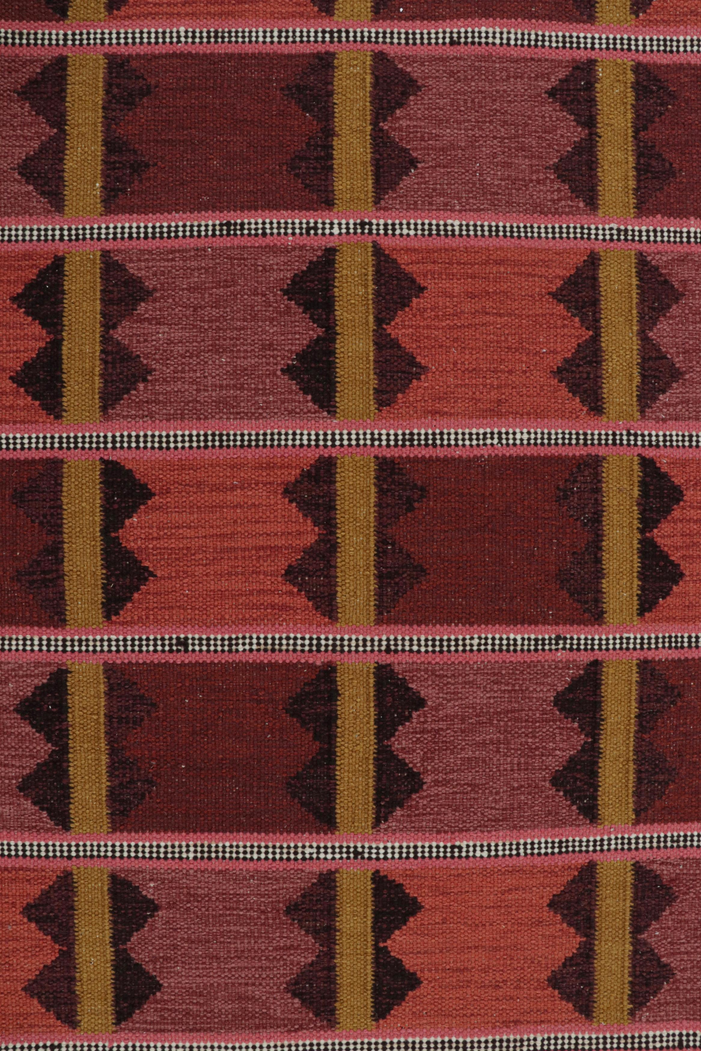 Rug & Kilim’s Scandinavian Style Kilim with Patterns in Tones of Red & Gold In New Condition For Sale In Long Island City, NY