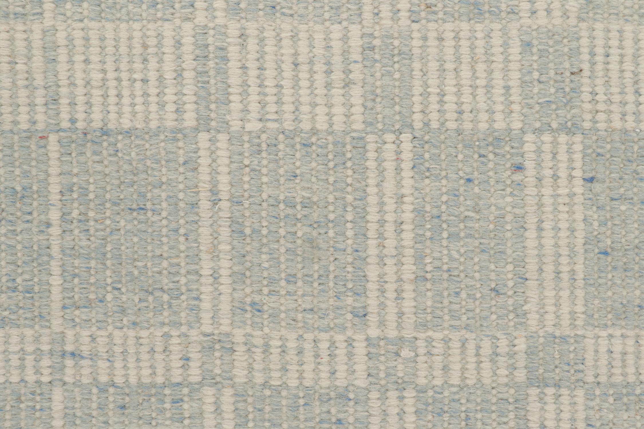 Rug & Kilim’s Scandinavian Style Kilim with Silver and Blue Geometric Patterns In New Condition For Sale In Long Island City, NY