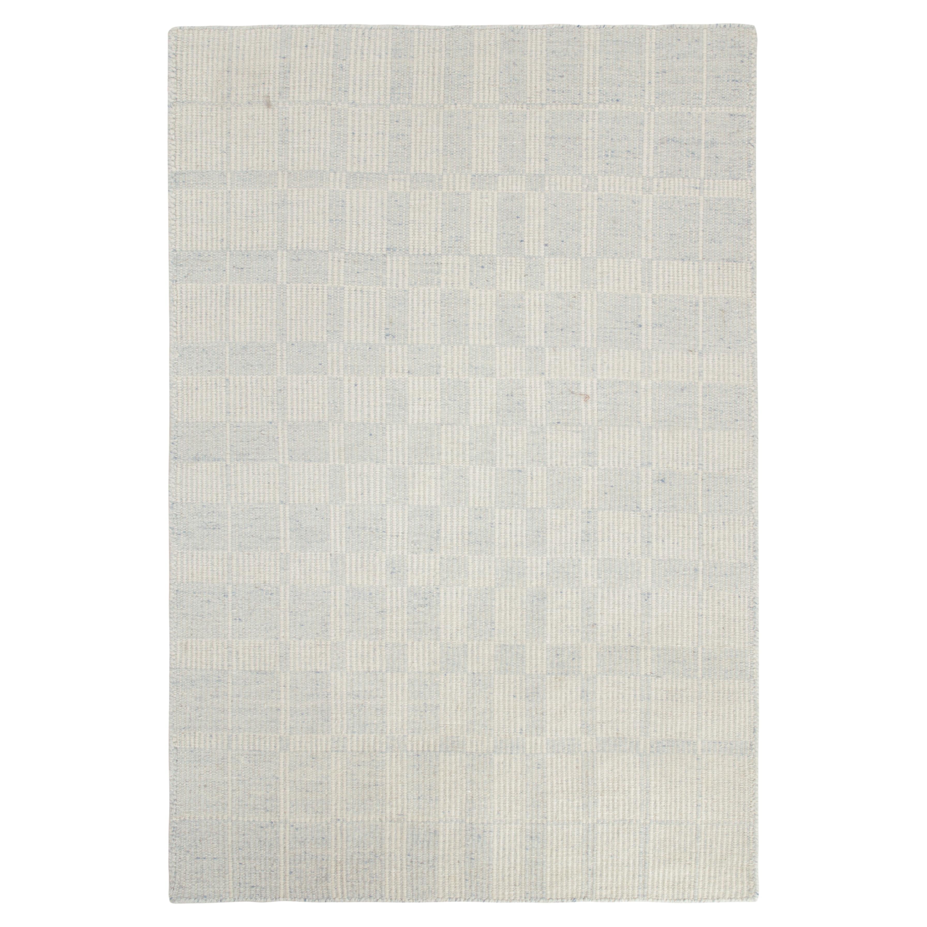 Rug & Kilim’s Scandinavian Style Kilim with Silver and Blue Geometric Patterns