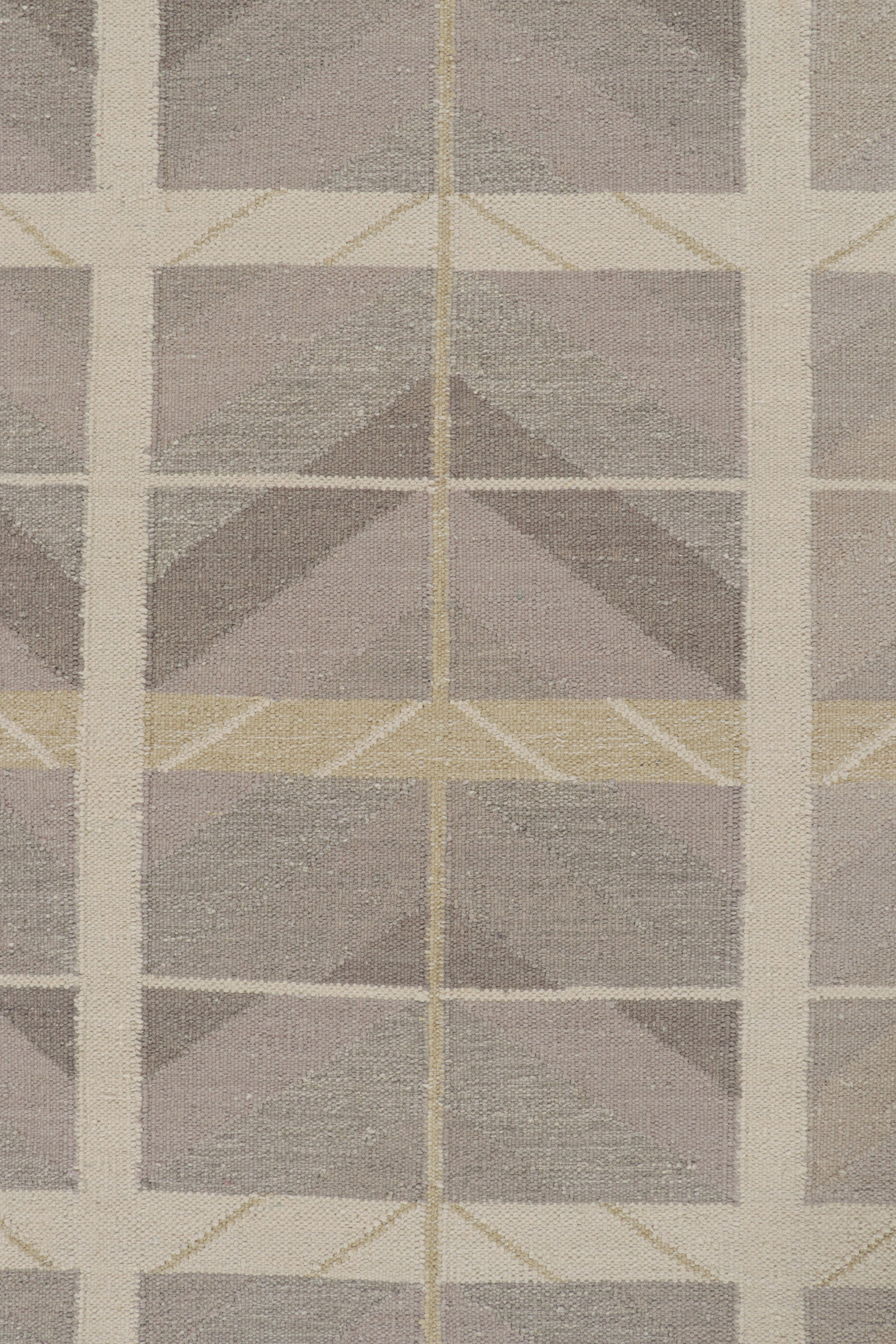 Contemporary Rug & Kilim’s Scandinavian Style Kilim with Taupe Chevrons & Geometric Patterns  For Sale