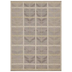 Rug & Kilim’s Scandinavian Style Kilim with Taupe Chevrons & Geometric Patterns 