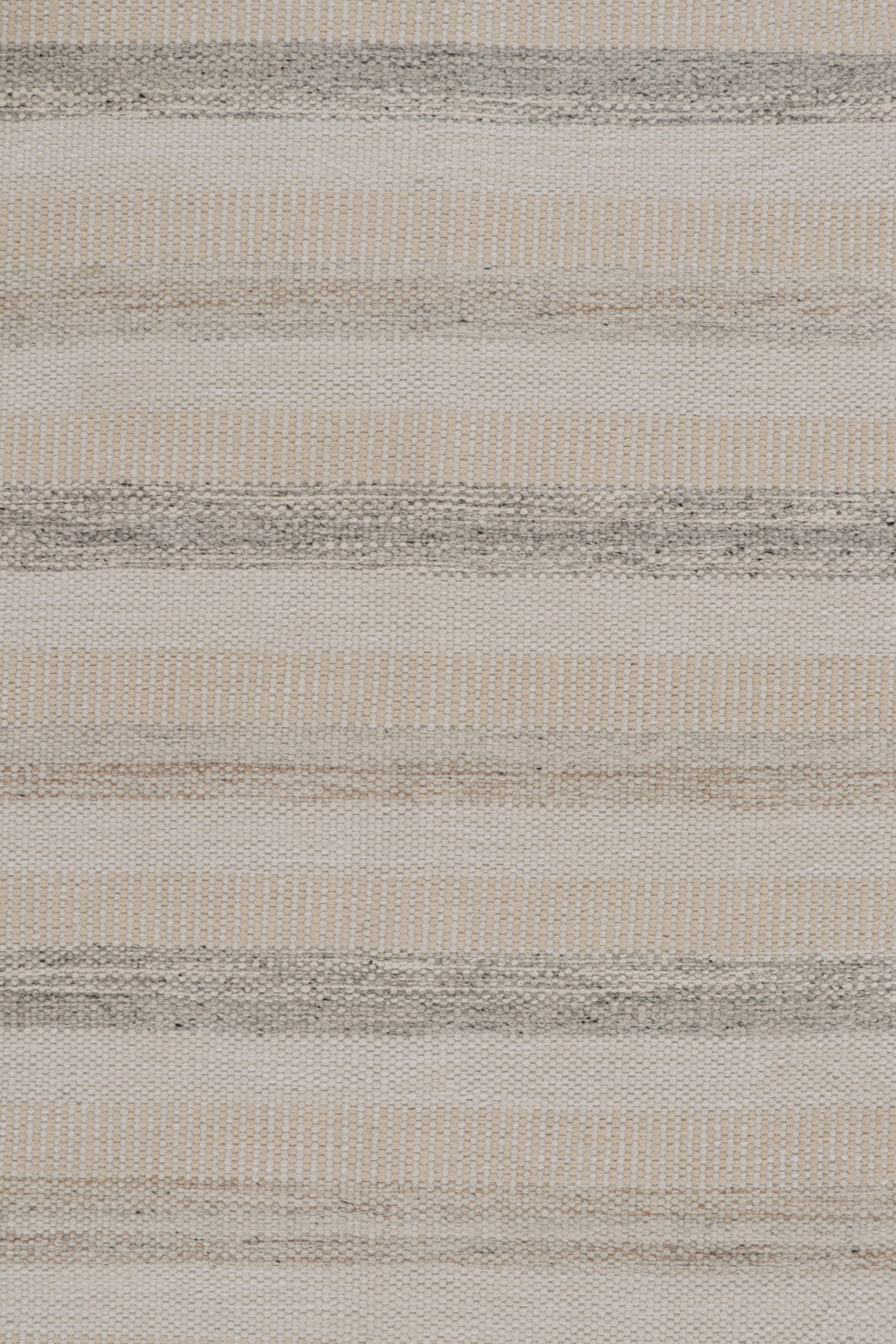 Rug & Kilim’s Scandinavian Style Kilim with White, Beige & Gray Stripes In New Condition For Sale In Long Island City, NY