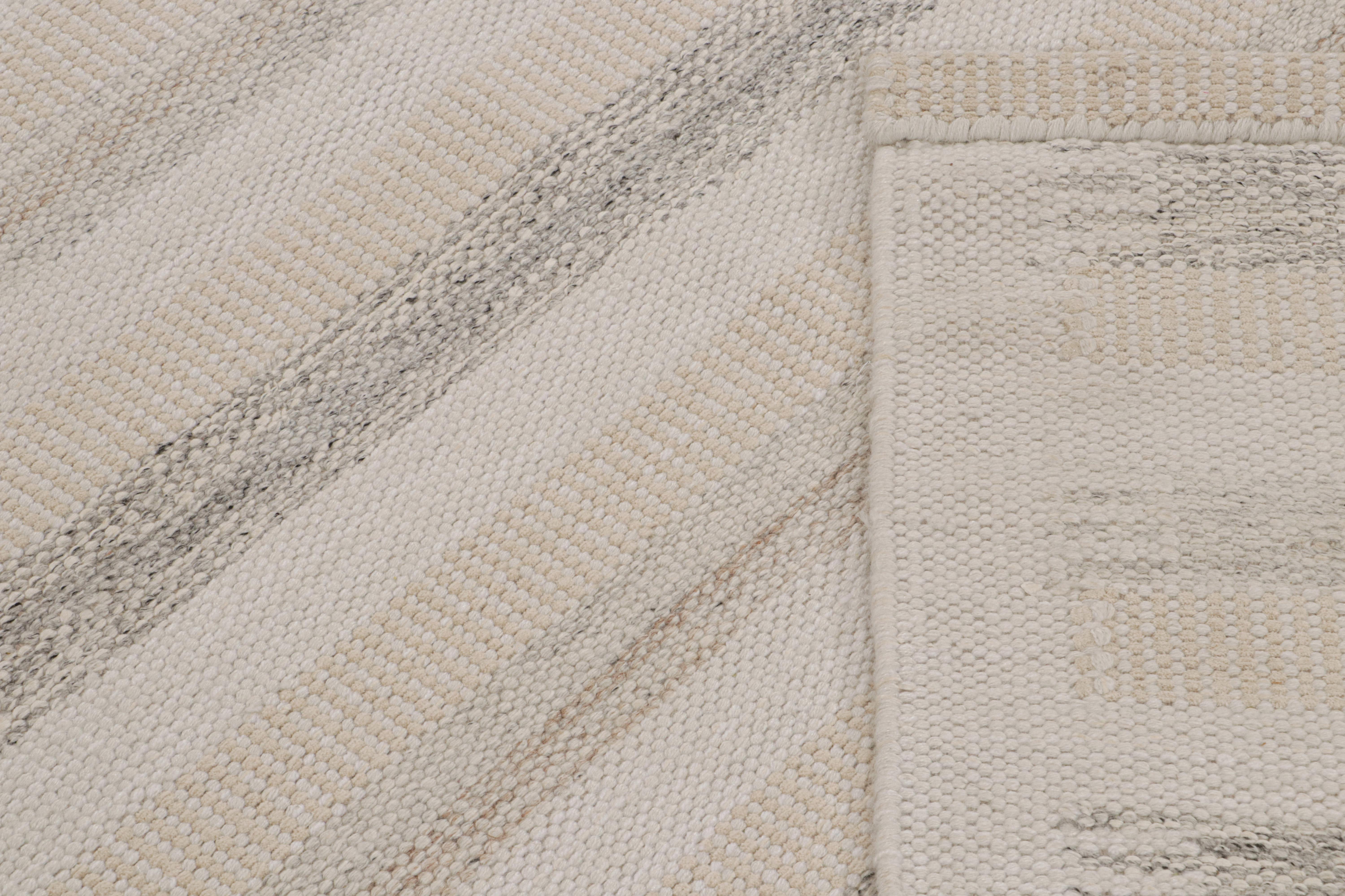 Contemporary Rug & Kilim’s Scandinavian Style Kilim with White, Beige & Gray Stripes For Sale