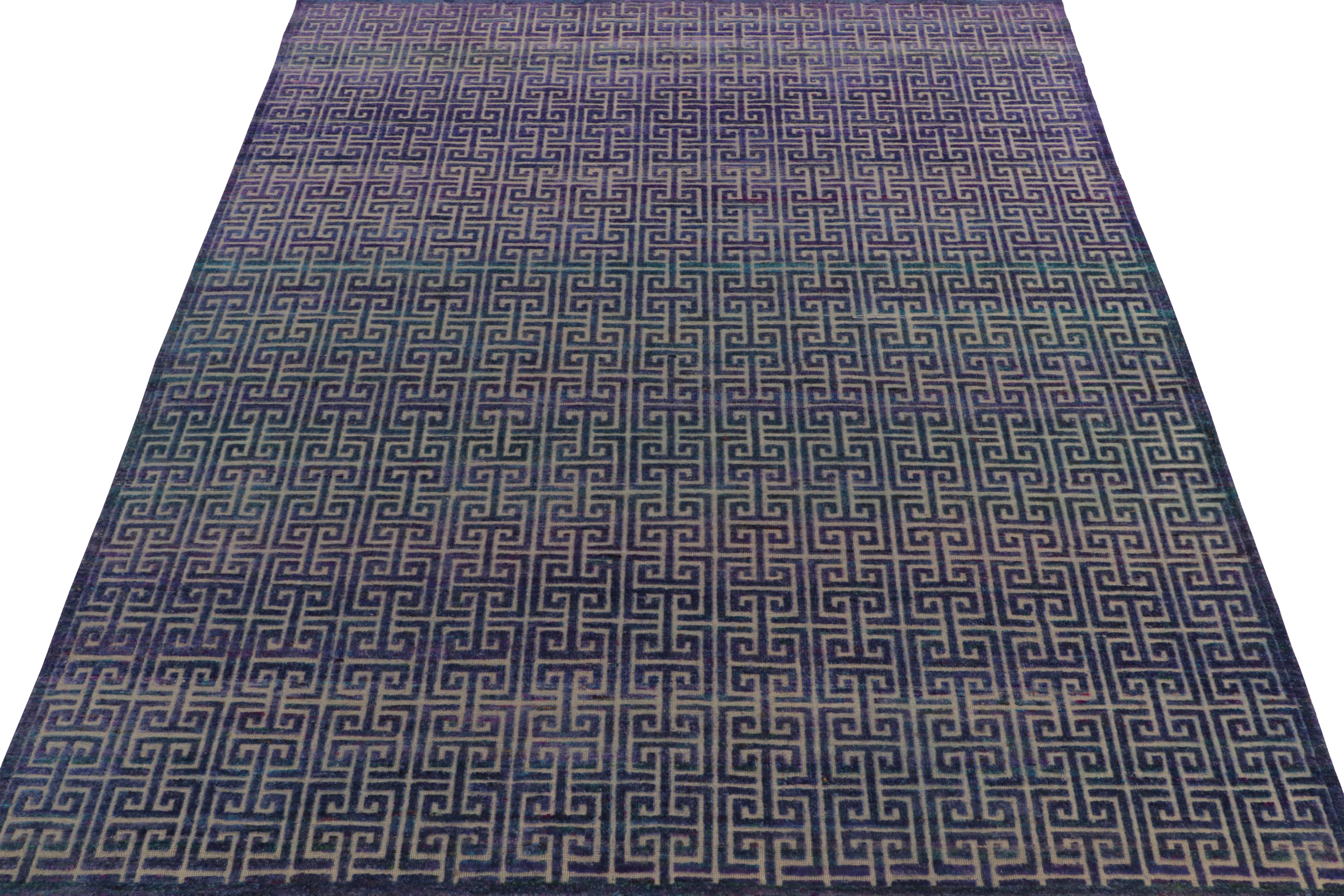 Art Deco Rug & Kilim’s Scandinavian style Modern rug in Blue and Purple High-Low Patterns For Sale