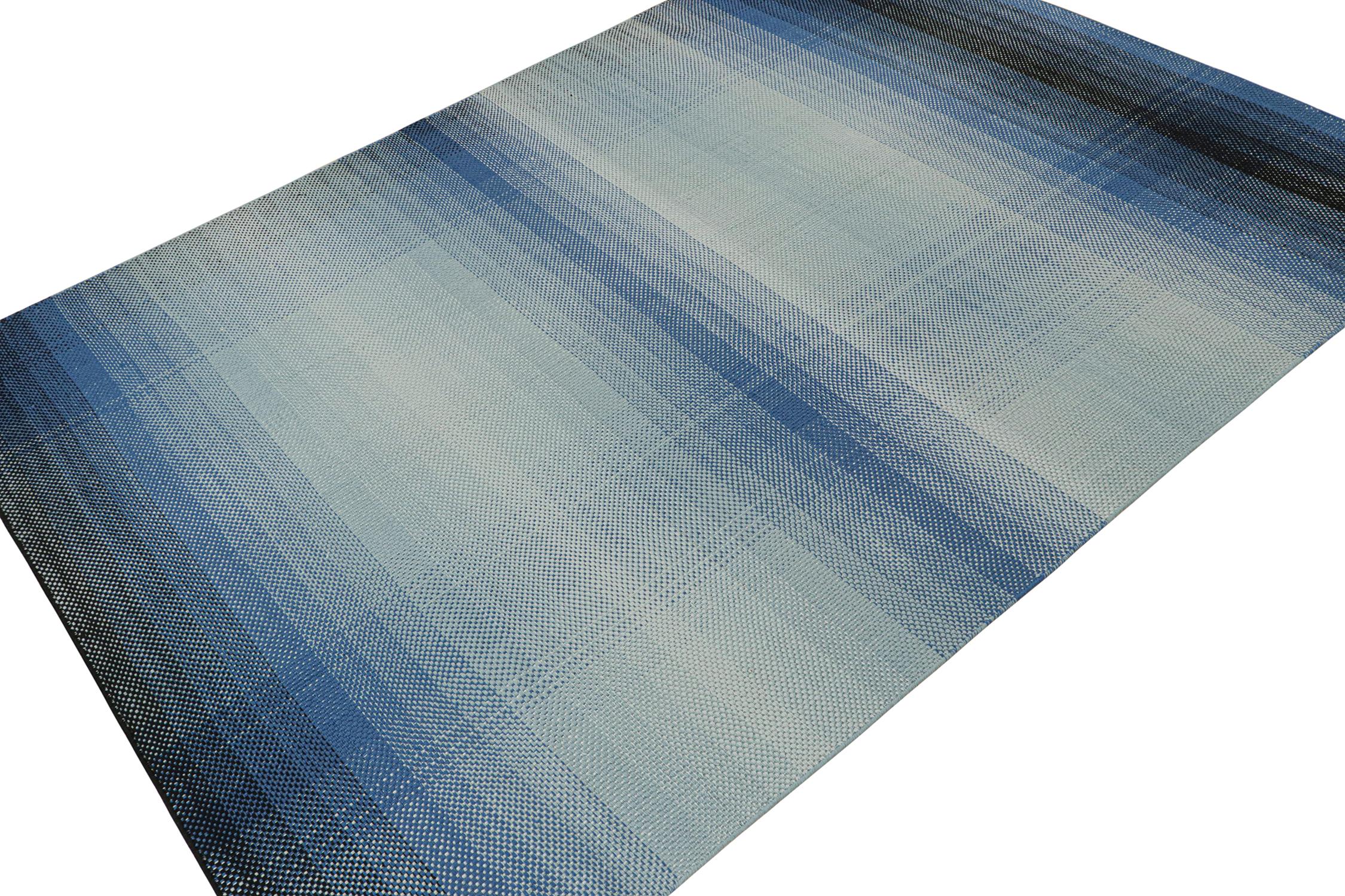 Modern Rug & Kilim’s Scandinavian Style Ombre Kilim in Blue Gradient Pattern For Sale