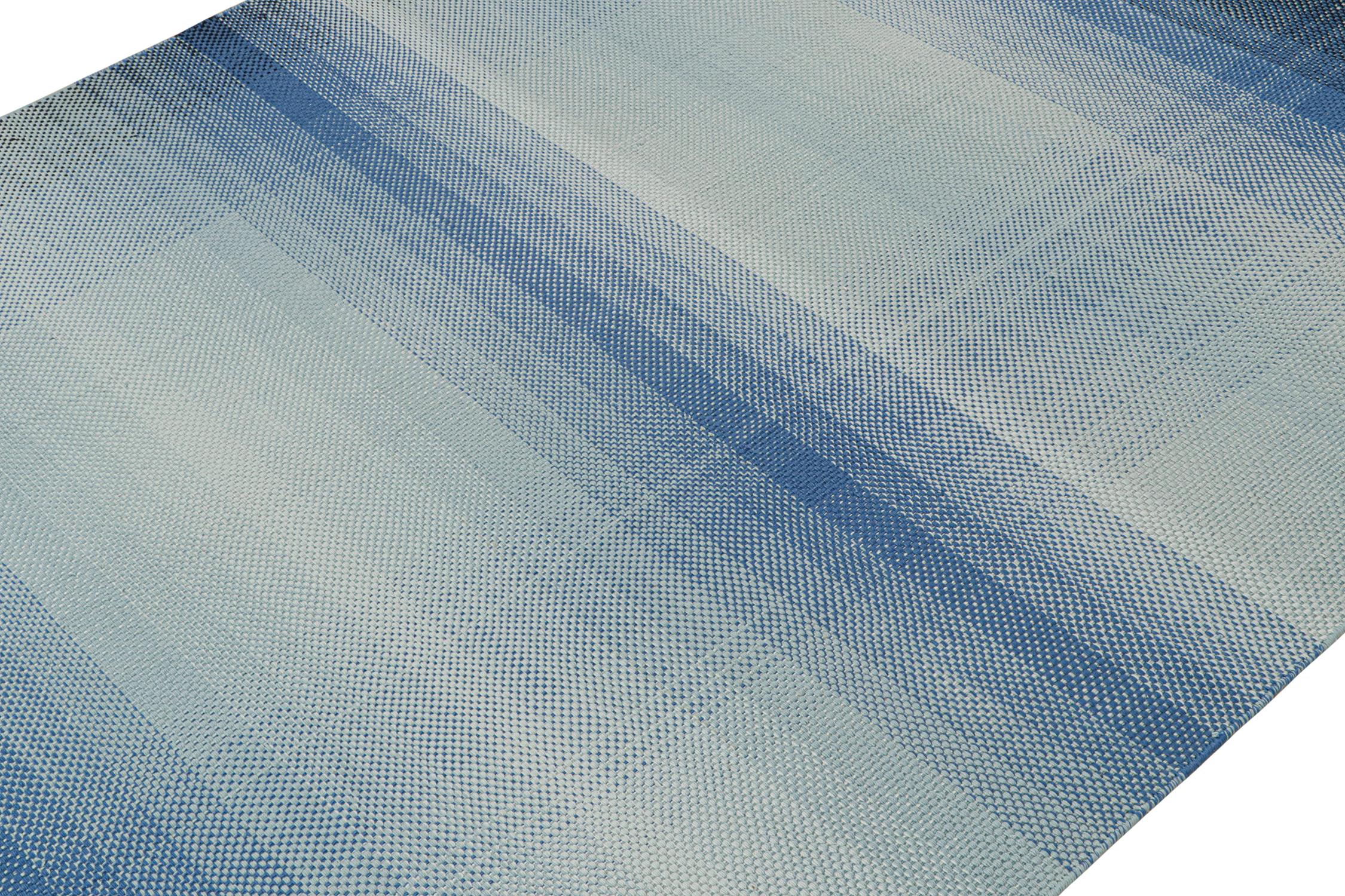 Indian Rug & Kilim’s Scandinavian Style Ombre Kilim in Blue Gradient Pattern For Sale