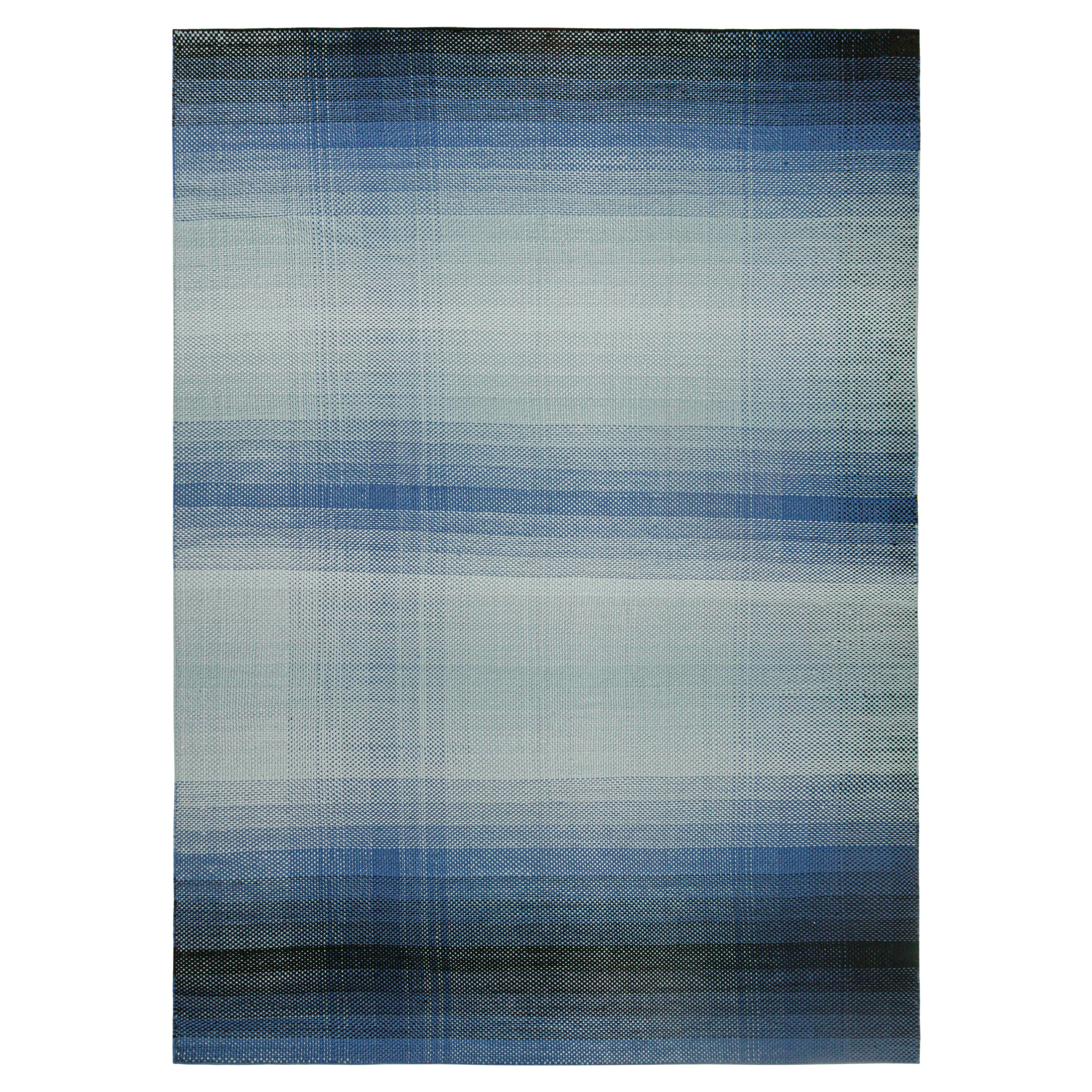 Rug & Kilim’s Scandinavian Style Ombre Kilim in Blue Gradient Pattern For Sale