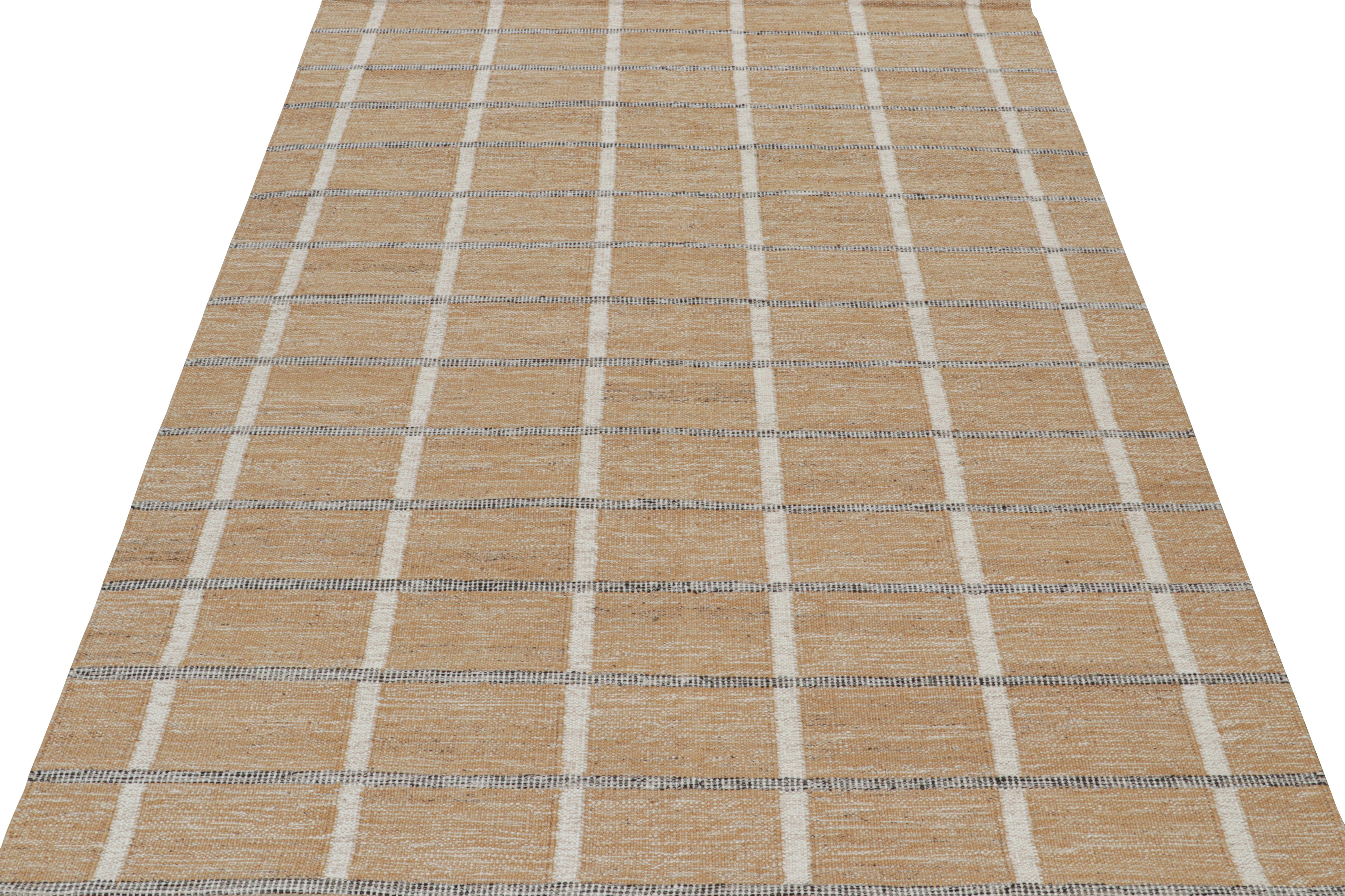 A smart 8x11 Swedish style outdoor kilim, from the new texture of our Scandinavian flat weave Collection. Handwoven in performance polyester. 

Further On the Design: 

This rug enjoys a natural, comfortable sense of movement with repeating