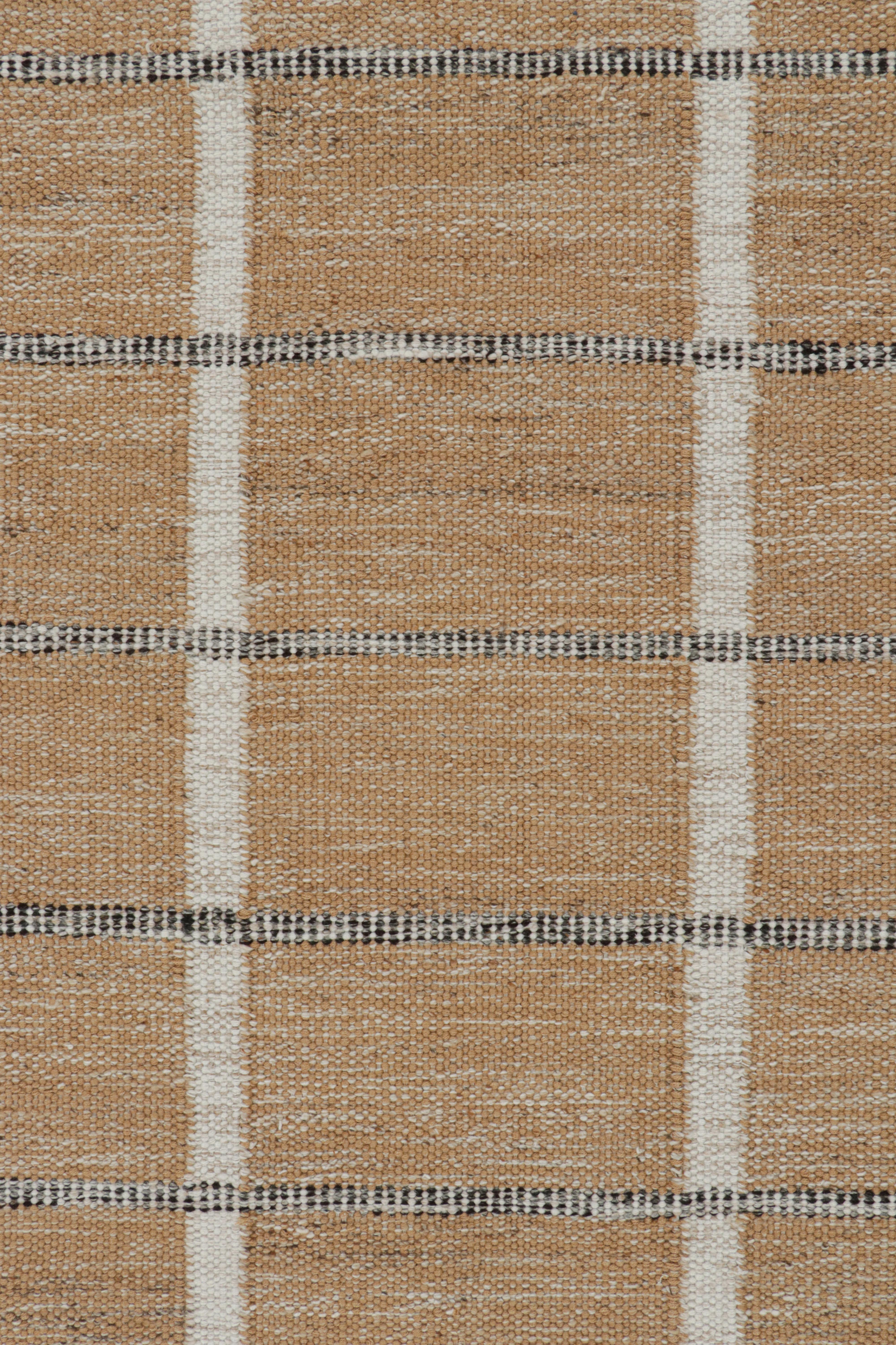 Rug & Kilim’s Scandinavian Style Outdoor Kilim in Brown, White & Black Pattern In New Condition For Sale In Long Island City, NY