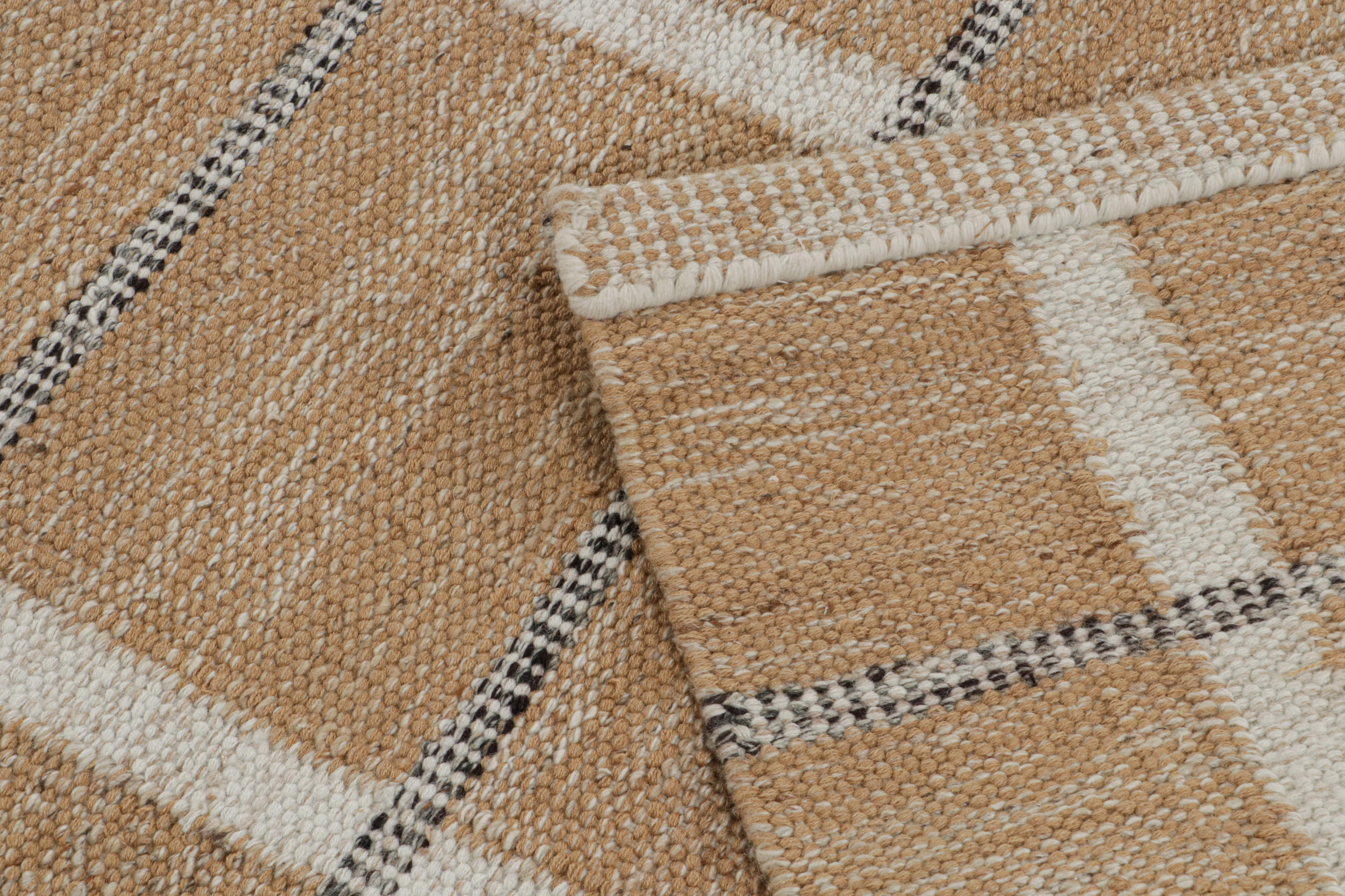 Contemporary Rug & Kilim’s Scandinavian Style Outdoor Kilim in Brown, White & Black Pattern For Sale