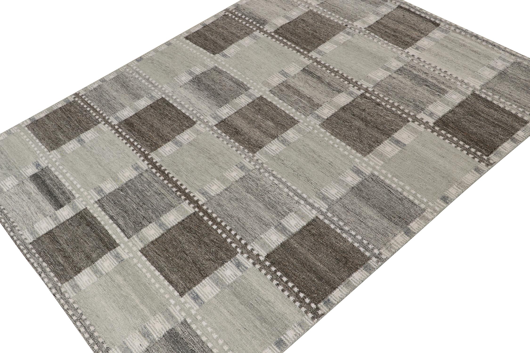 A smart 8x10 Swedish style outdoor kilim, from the new texture of our Scandinavian flat weave Collection. Handwoven in performance polyester. 
Further On the Design: 
This rug enjoys a natural, comfortable sense of movement with repeating