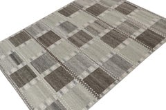 Rug & Kilim’s Scandinavian Style Outdoor Kilim in Gray & Brown Geometric Pattern