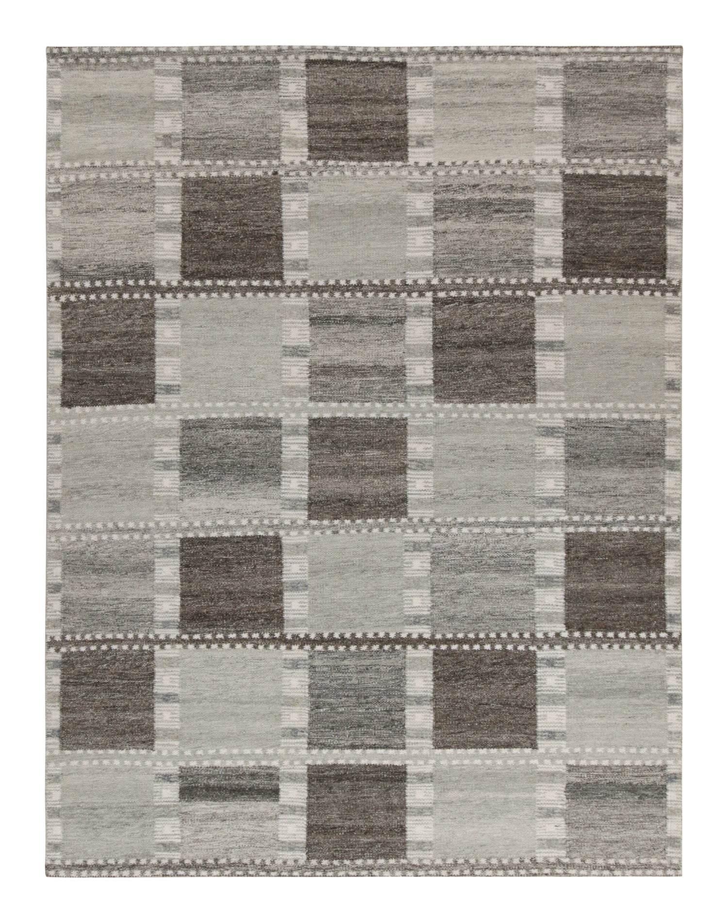 Rug & Kilim’s Scandinavian Style Outdoor Kilim in Gray & Brown Geometric Pattern For Sale