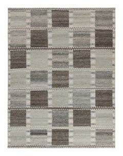 Kilim d'extérieur de style scandinave à motif géométrique gris et brun de Rug & Kilim