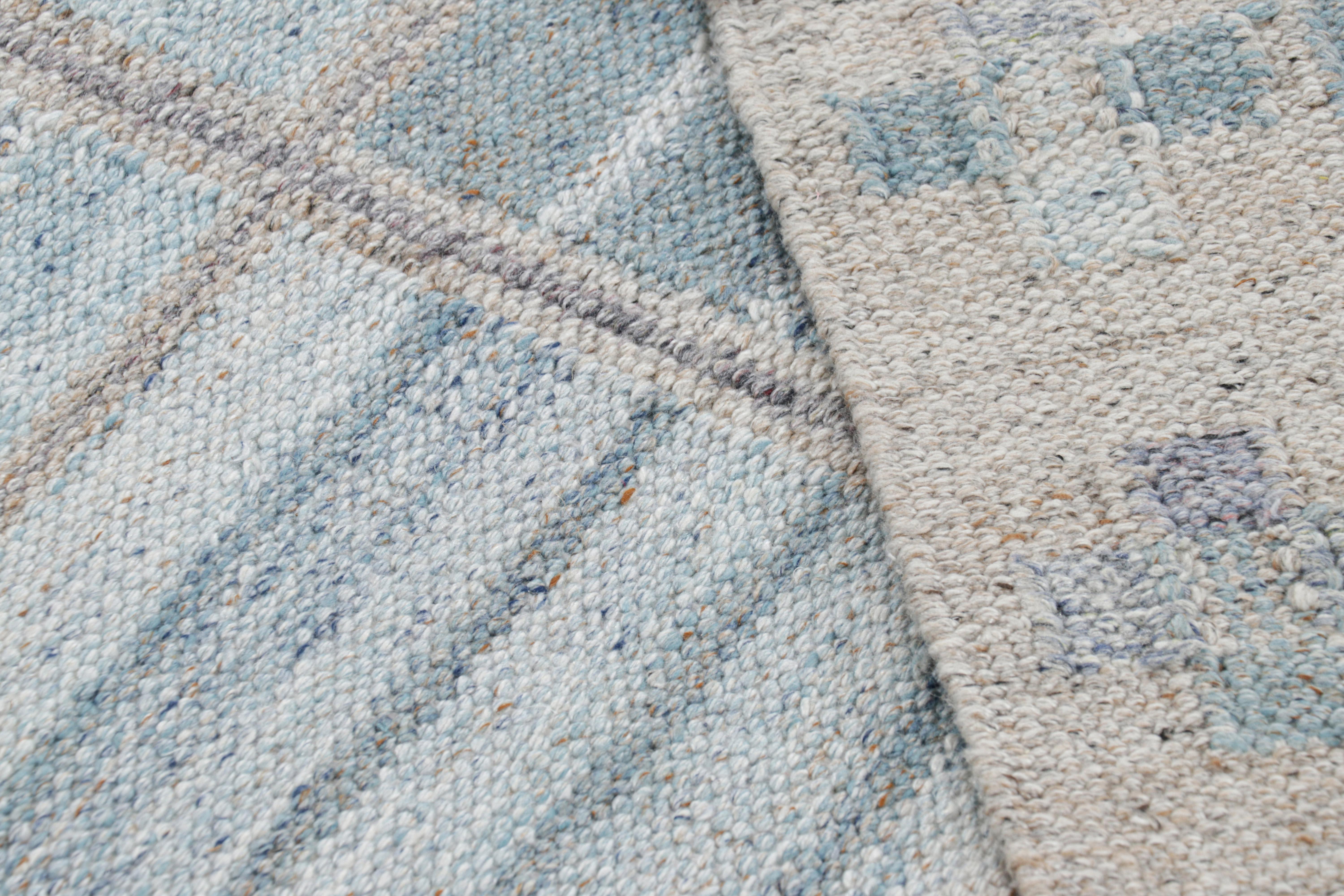 Contemporary Rug & Kilim’s Scandinavian Style Outdoor Rug in Blu Gray with Geometric Pattern For Sale
