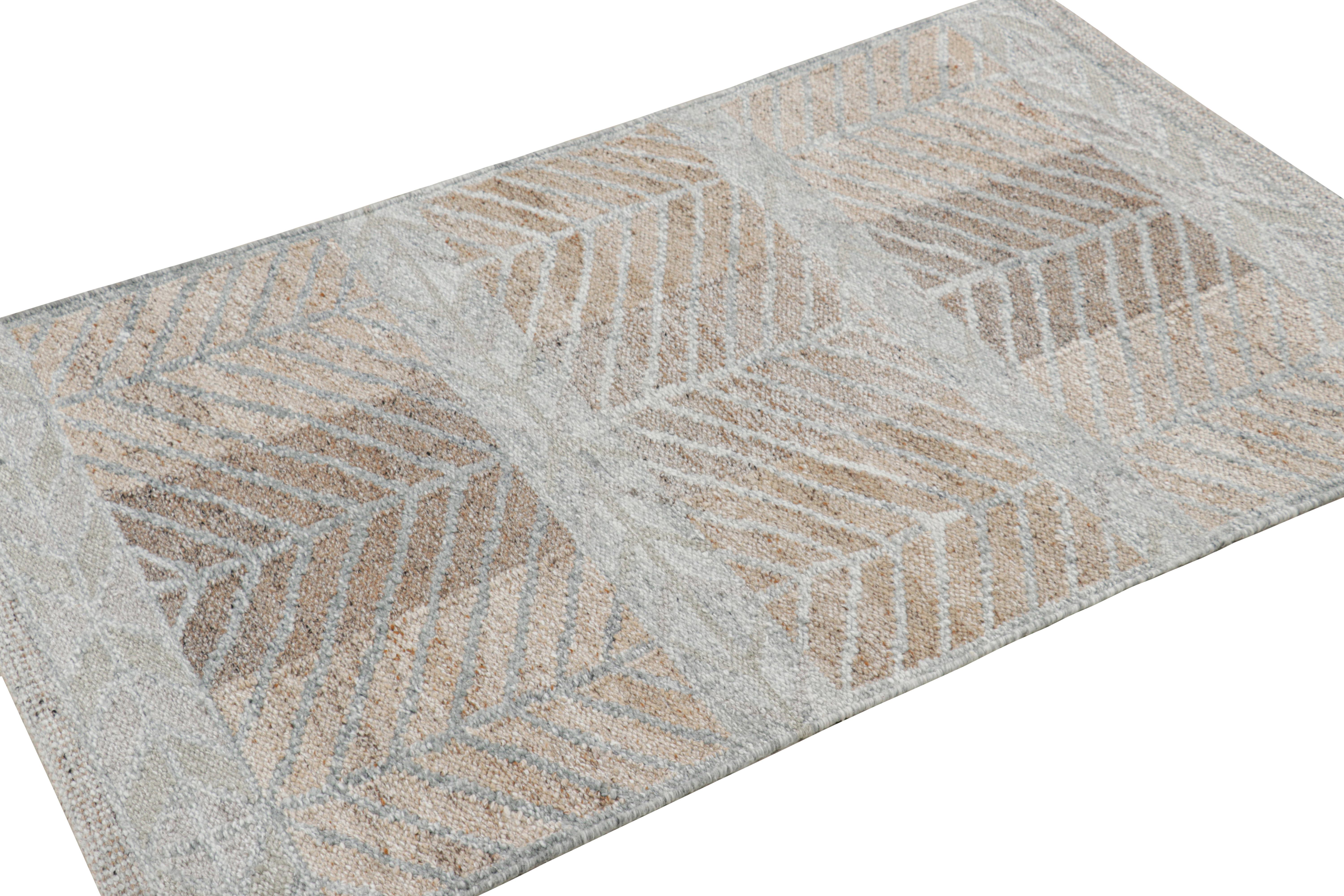 Indian Rug & Kilim’s Scandinavian Style Outdoor Rug in Blue Gray with Geometric Pattern For Sale