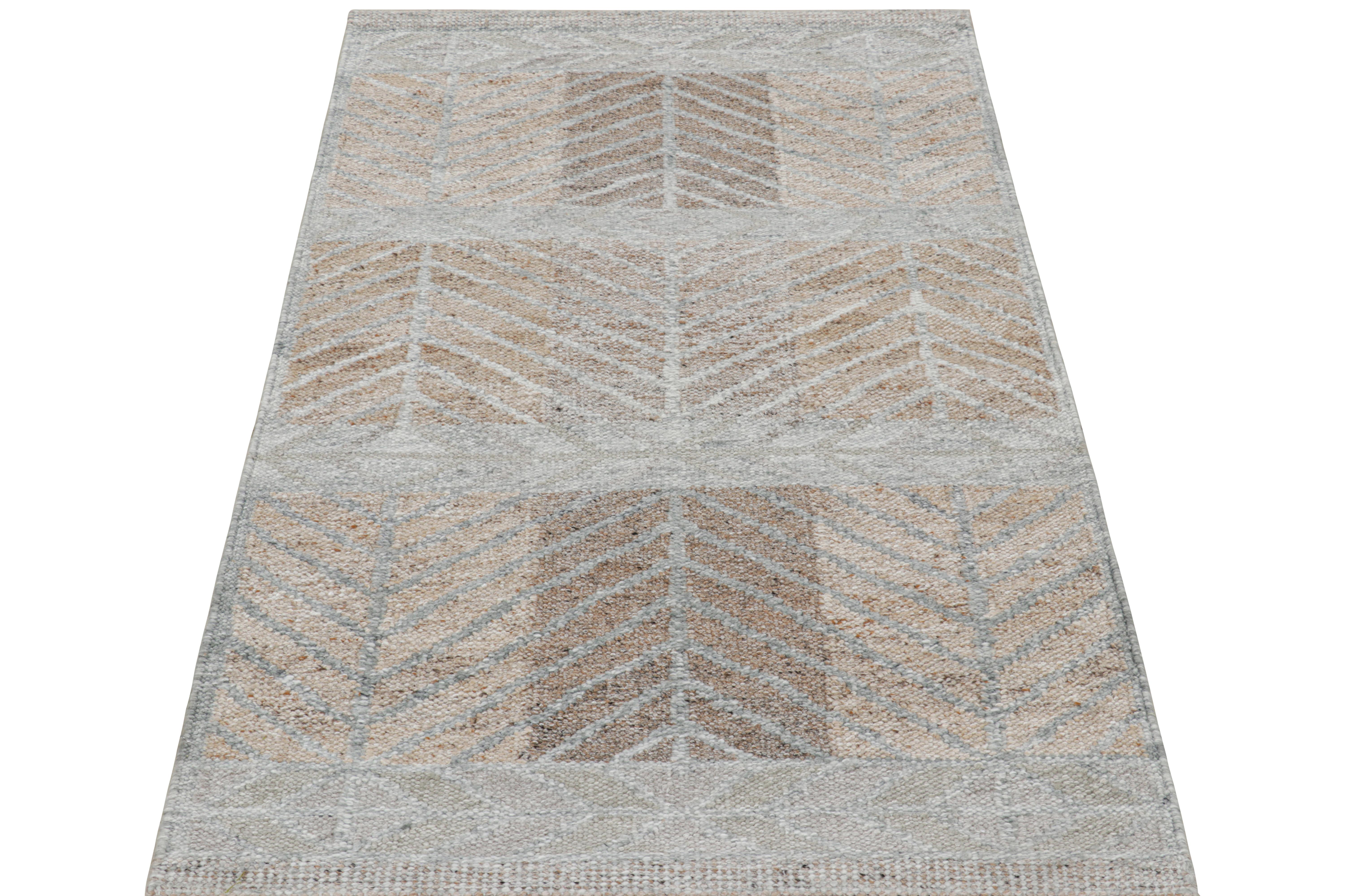 Hand-Woven Rug & Kilim’s Scandinavian Style Outdoor Rug in Blue Gray with Geometric Pattern For Sale