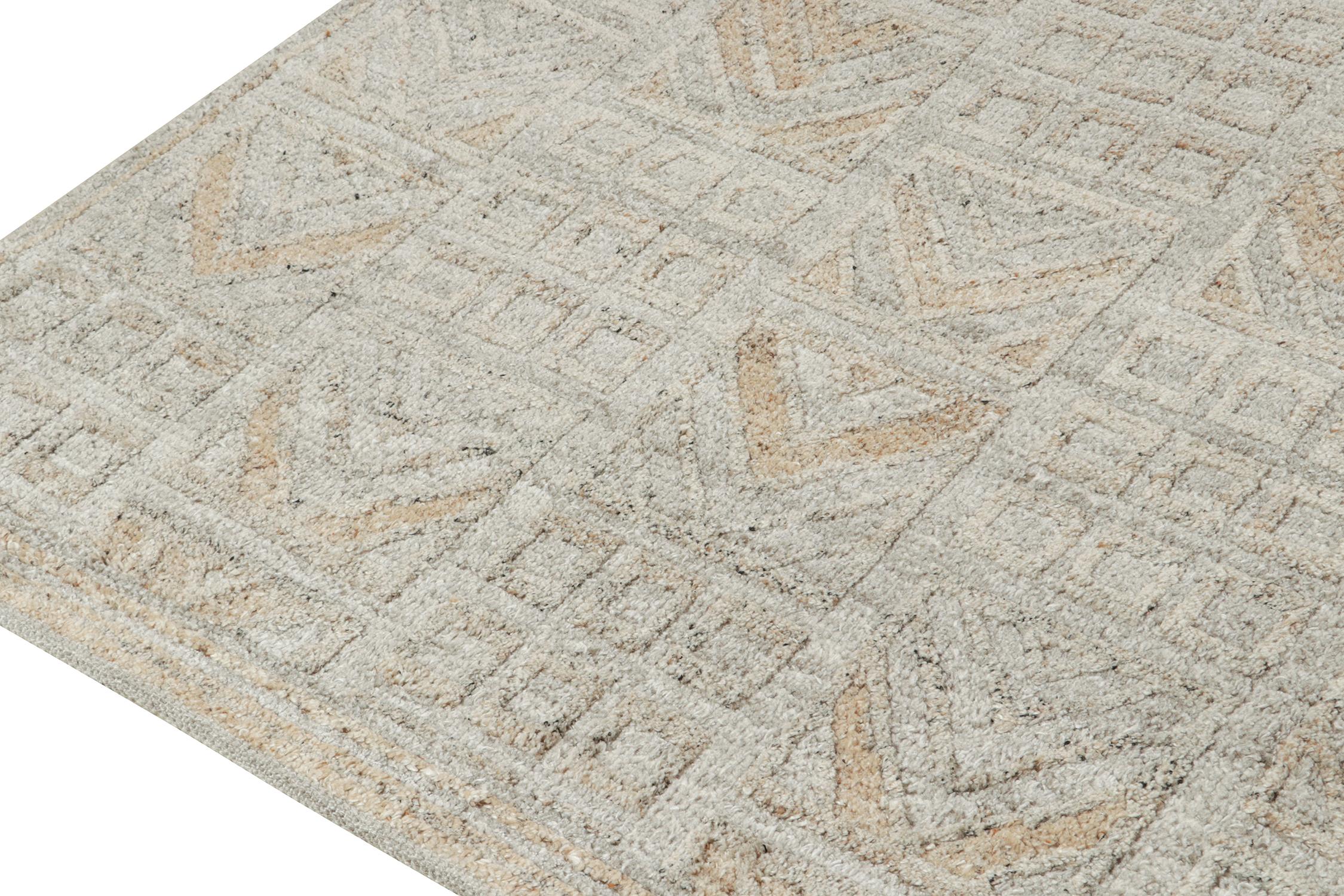 Hand-Knotted Rug & Kilim’s Scandinavian Style Outdoor Rug in Gray & Beige Geometric Pattern For Sale