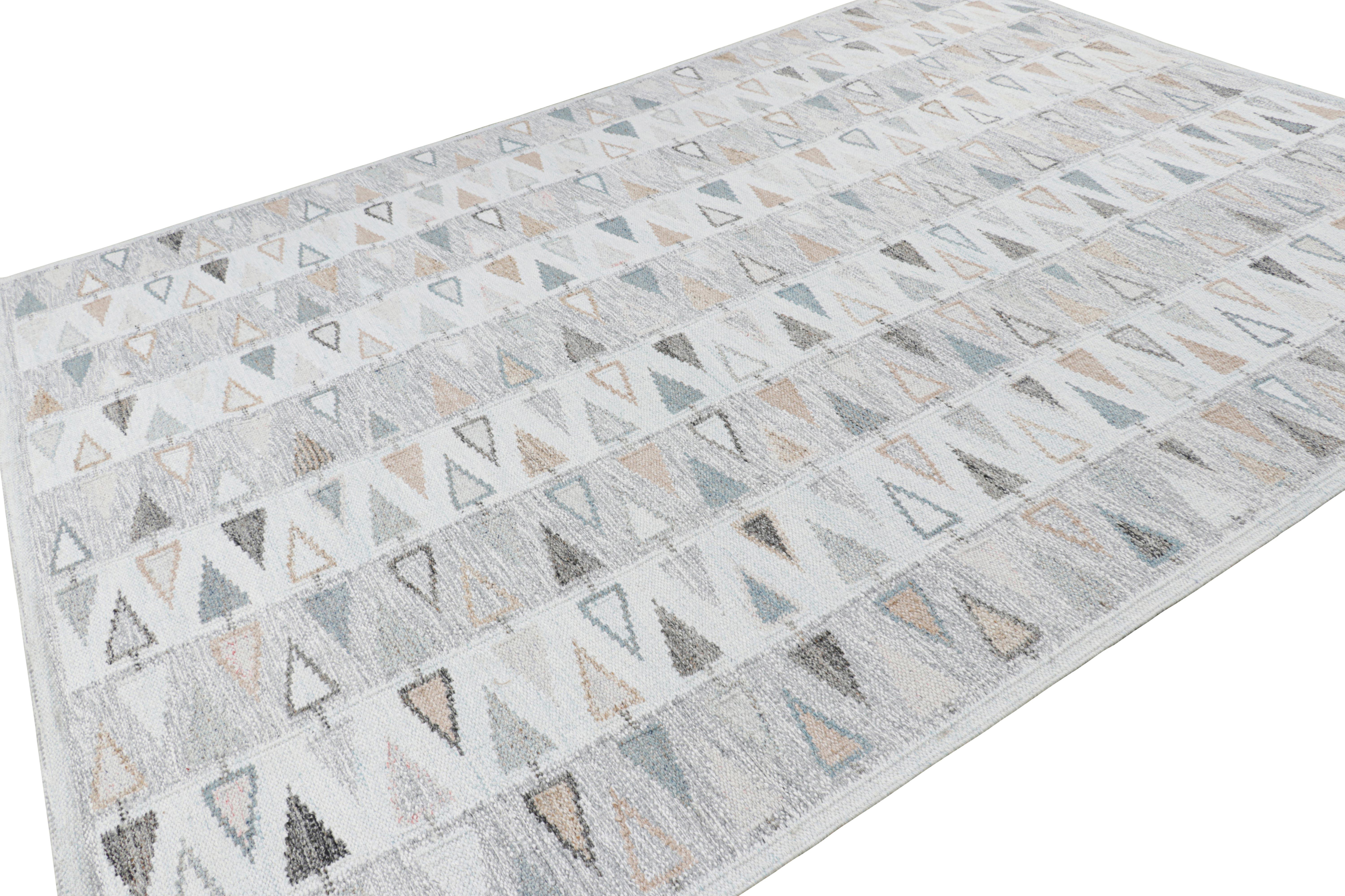 Tessuto a mano Tappeto da esterno in stile scandinavo di Rug & Kilim in grigio con motivi geometrici in vendita