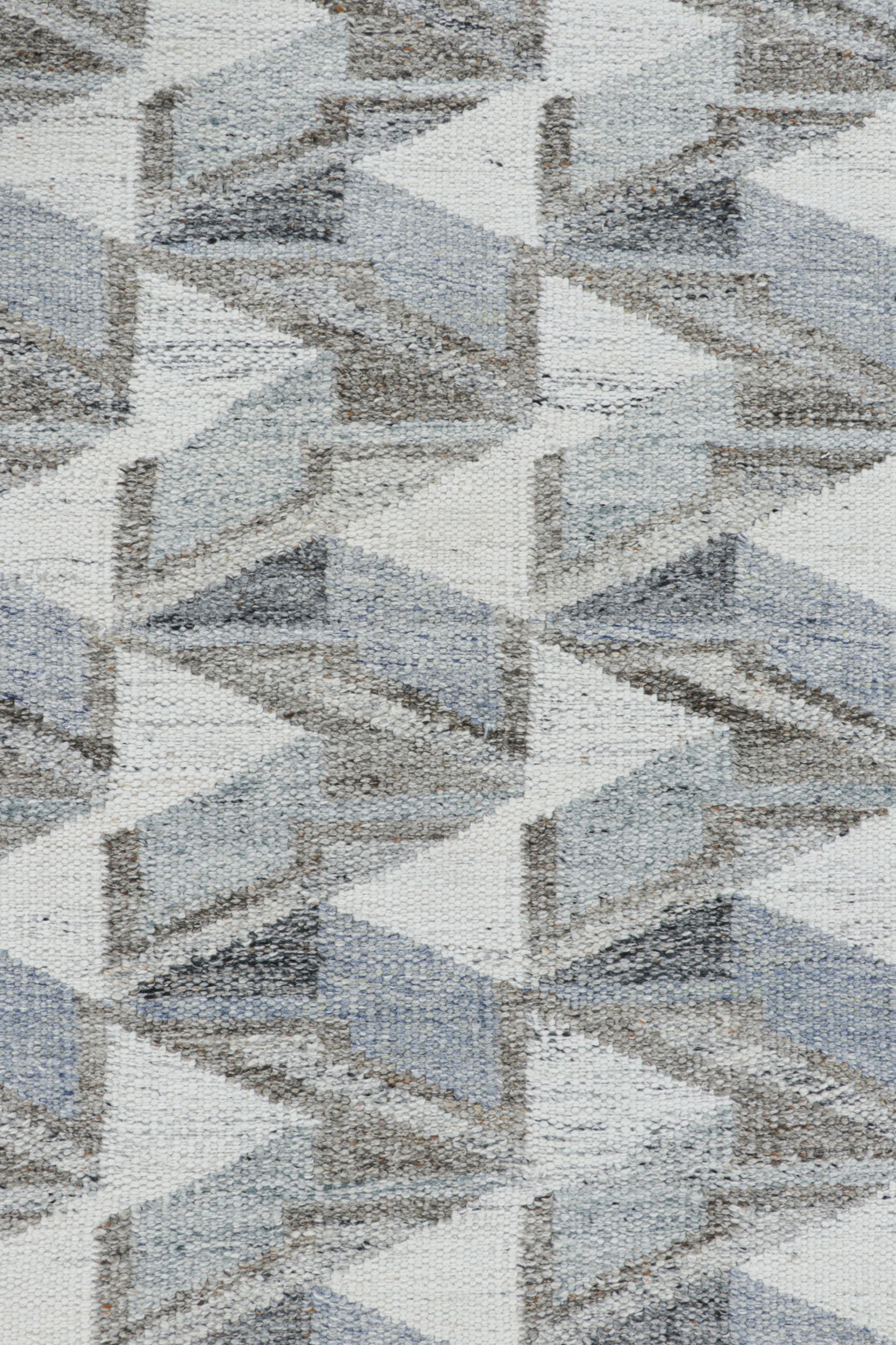 Modern Rug & Kilim’s Scandinavian Style Outdoor Rug with Blue & Gray Geometric Pattern For Sale