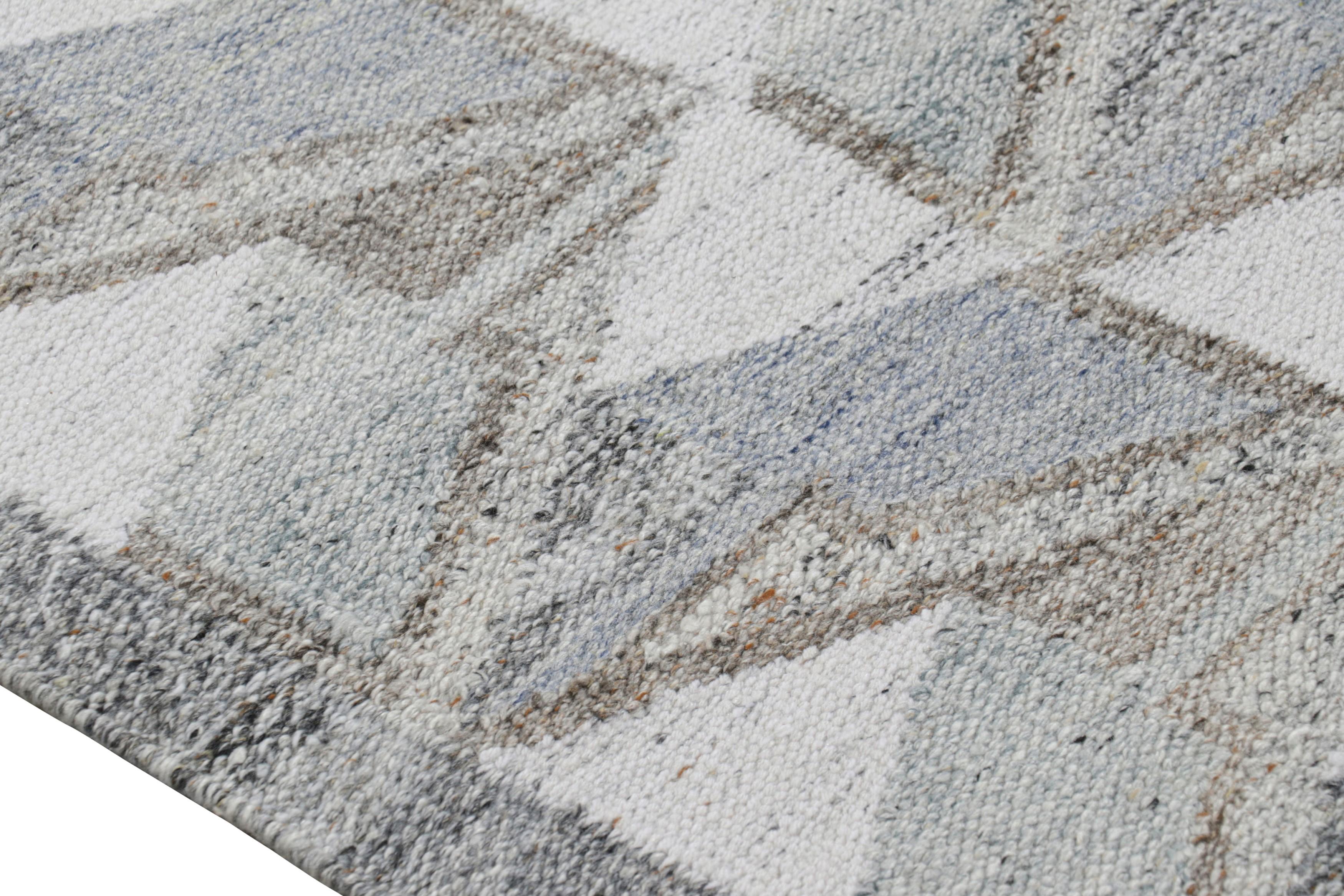 Modern Rug & Kilim’s Scandinavian Style Outdoor Rug with Blue & Gray Geometric Pattern For Sale