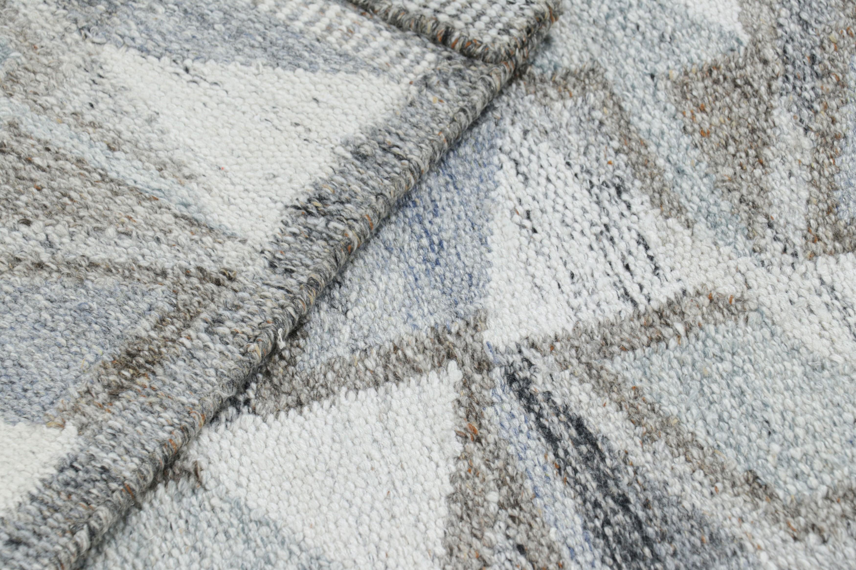 Contemporary Rug & Kilim’s Scandinavian Style Outdoor Rug with Blue & Gray Geometric Pattern For Sale