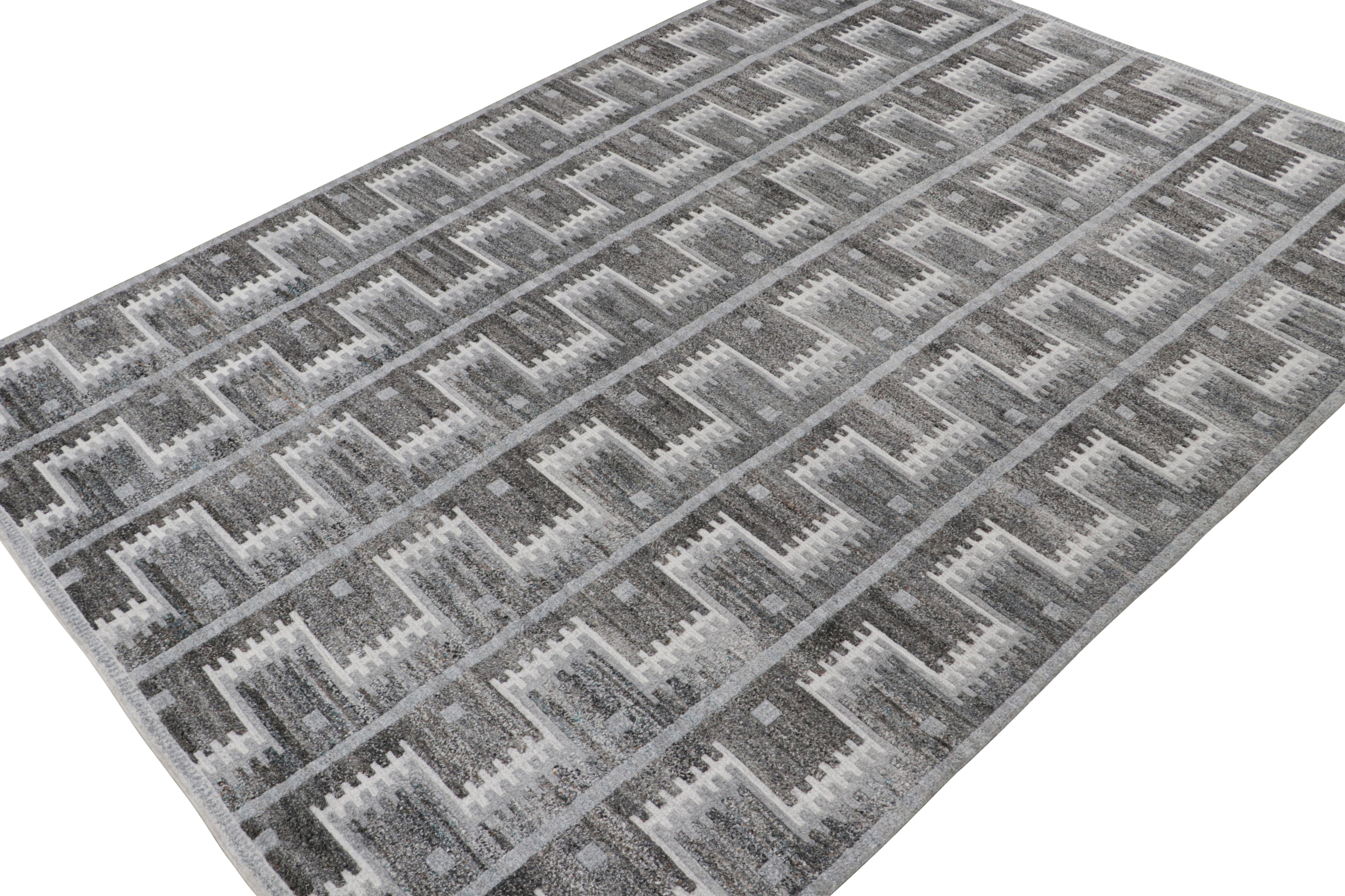 Indian Rug & Kilim’s Scandinavian Style Outdoor Rug with Gray Geometric Patterns For Sale