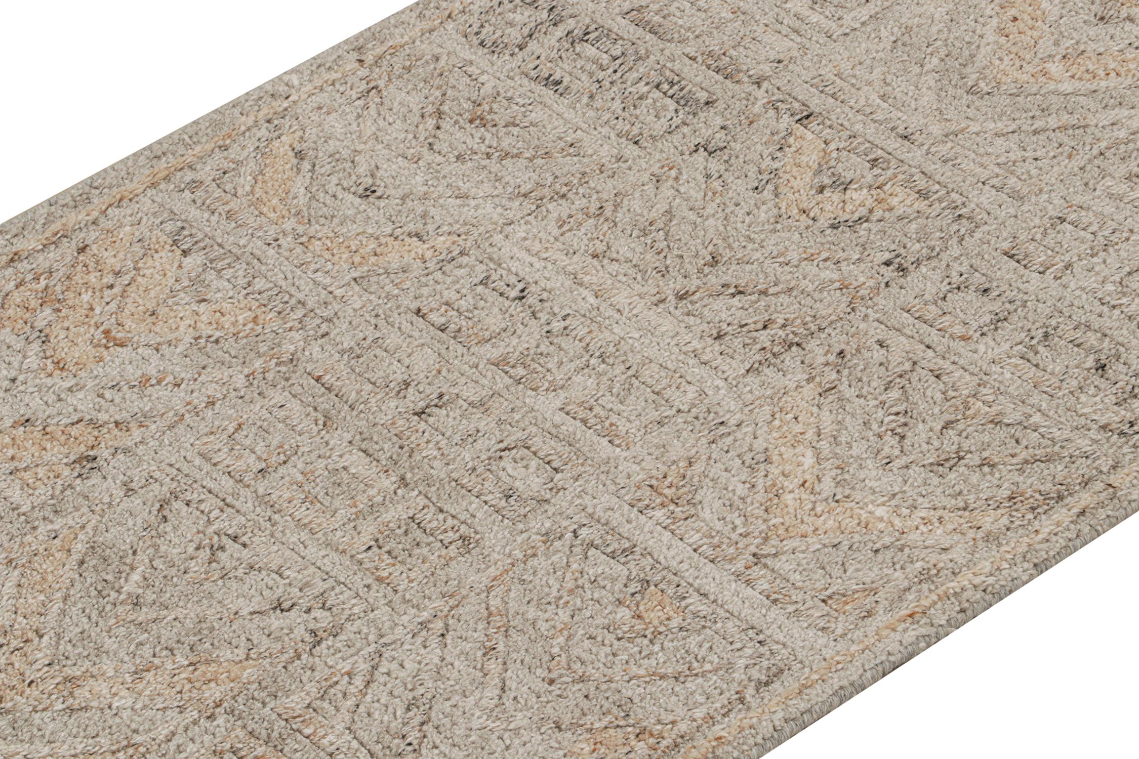 Modern Rug & Kilim’s Scandinavian Style Outdoor Runner with Greige Geometric Patterns For Sale