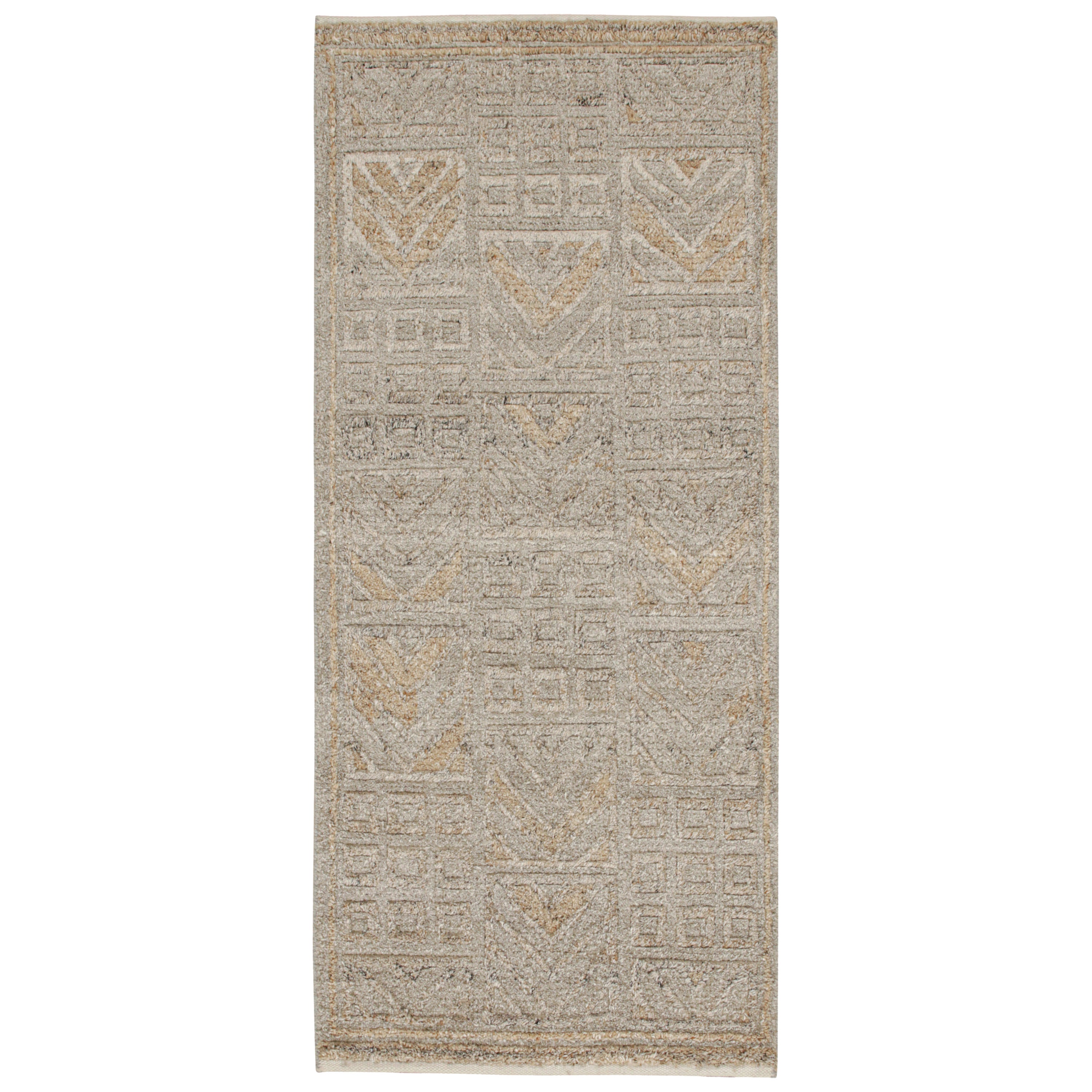 Rug & Kilim’s Scandinavian Style Outdoor Runner with Greige Geometric Patterns For Sale